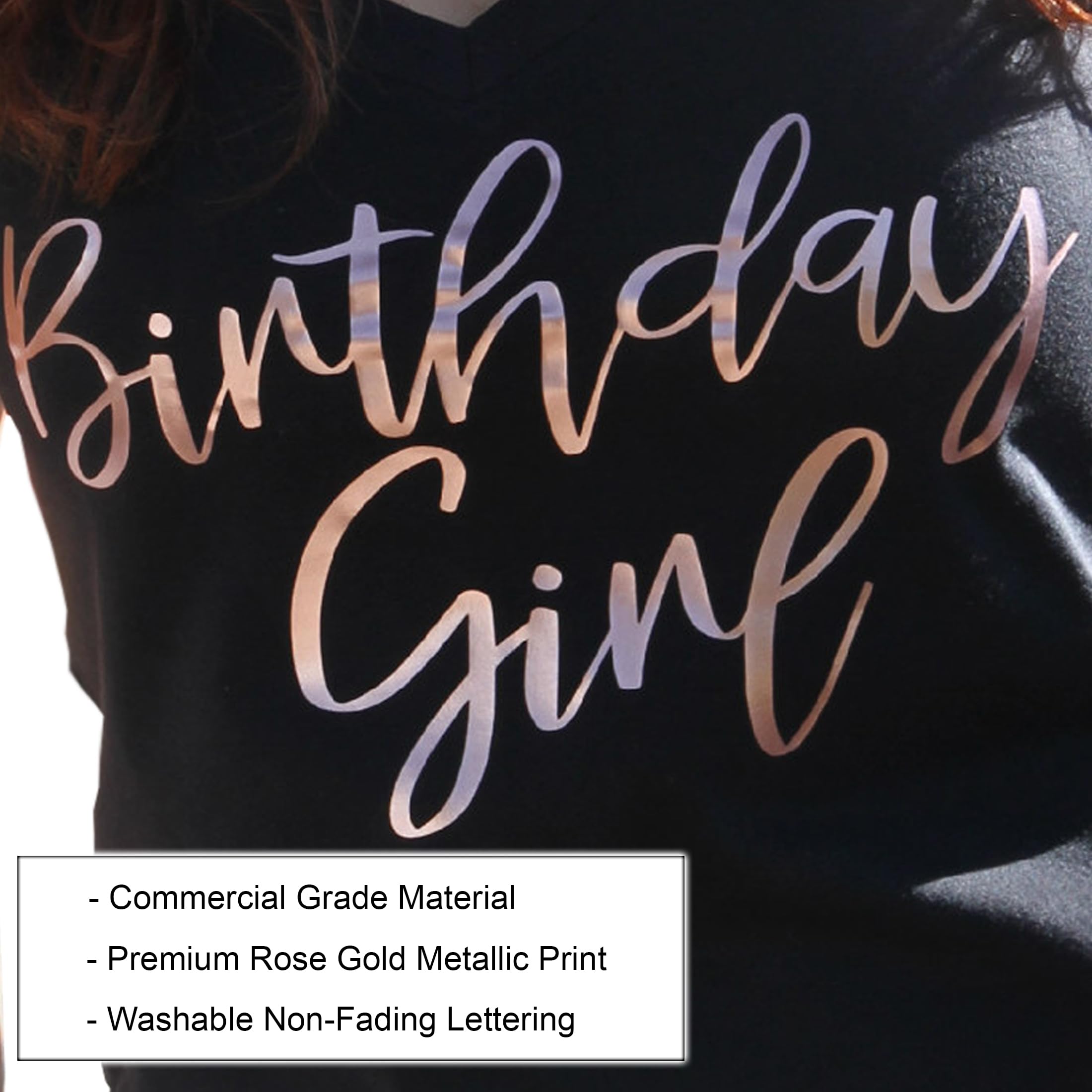 Birthday Girl T-Shirt for Women - Rose Gold Metallic Print V-Neck Tee - Perfect for Birthday Parties & Celebrations