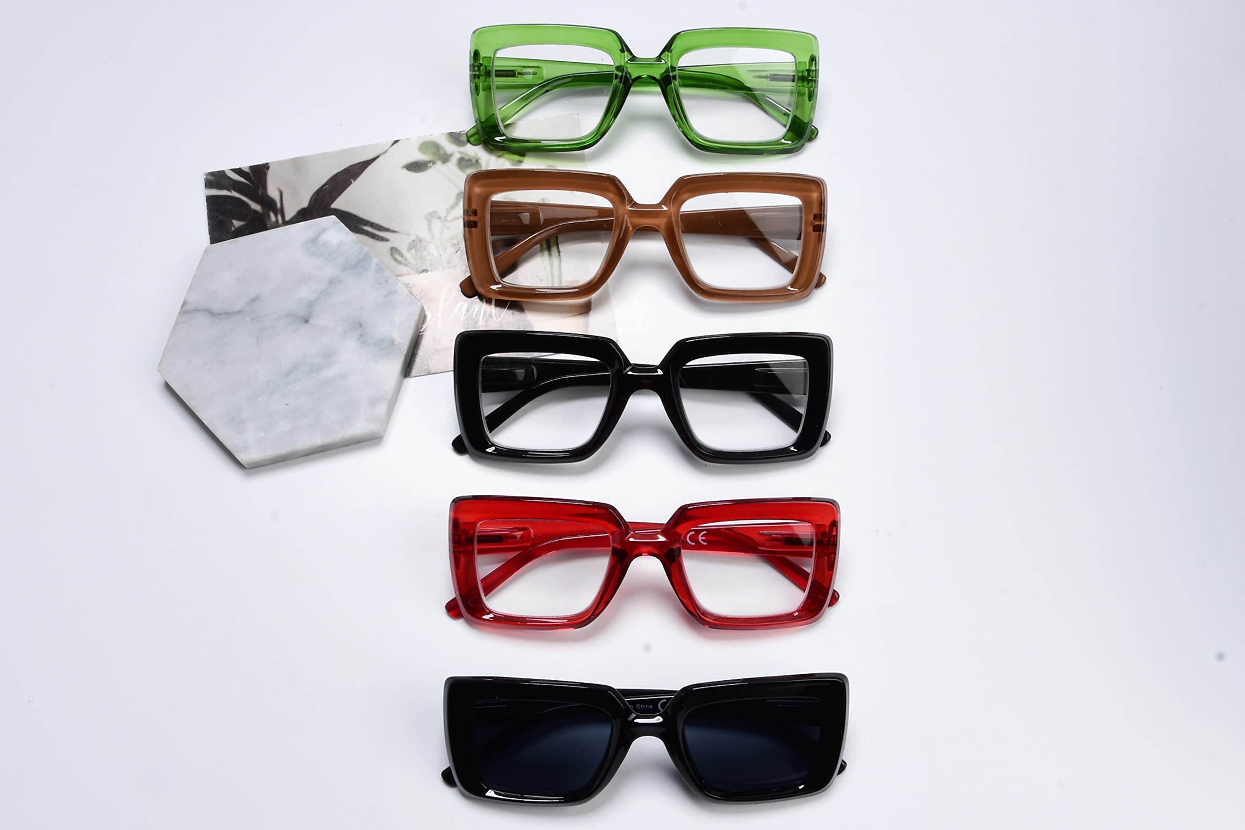 Eyekepper 5-Pack Stylish Square Reading Glasses for Women +1.75 Magnification - Perfect for Reading, Computer Use, and Close Work