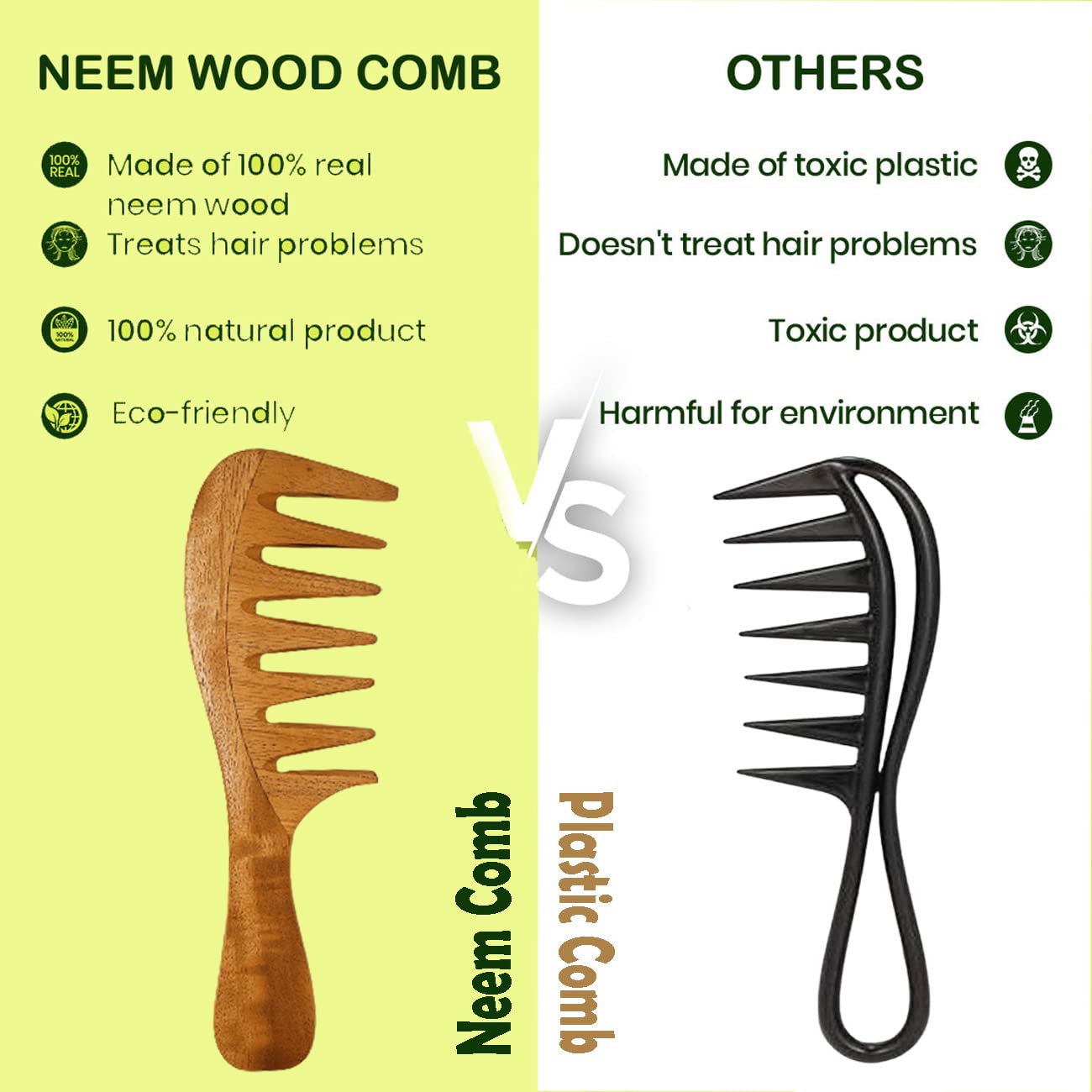 Rufiys Wide Tooth Comb for Curly Hair - Neem Wood Anti-Dandruff Hair Comb for Women & Men | Promotes Hair Growth | Perfect for Detangling Wet/Dry Hair, Styling Natural Curls & Scalp Massage