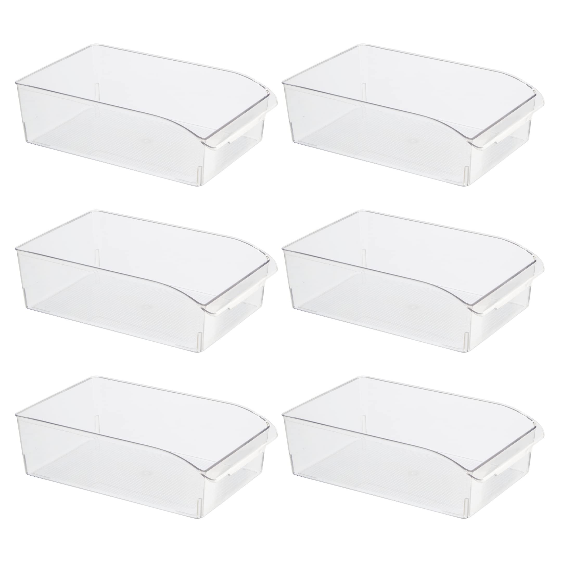 Clear Plastic Refrigerator Organizer Bins - 6 Pack with Finger Grip Handles (12