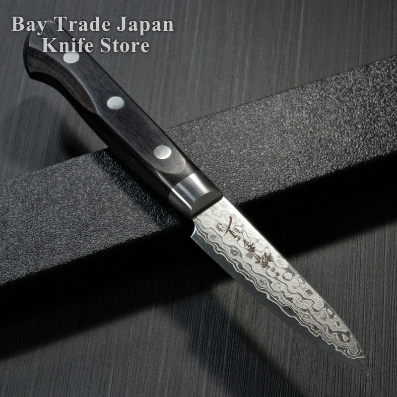 Premium Sakai Takayuki AUS10 45-Layer Mirror Damascus Paring Knife 80mm - Japanese Kitchen Knife for Precision Slicing, Peeling & Garnishing - Ideal for Chefs, Home Cooks & Fruit Carving