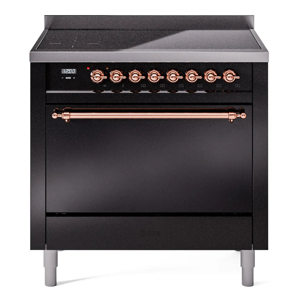 ILVE 36Nostalgie II Freestanding Induction Range - 36 Inch Glossy Black Electric Cooktop with 4 Burners | Professional Kitchen Appliance for Home Chefs | Perfect for Modern Kitchens & Open Concept Living Spaces