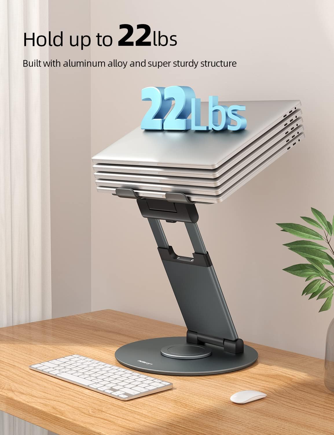 Nulaxy Adjustable Laptop Stand for Desk - 360° Rotating & Telescopic Ergonomic Riser with Swivel Base, Fits 10-17 Inch Laptops (MacBook, Dell, HP) - Perfect for Home Office, Gaming & Workstation Setup (Gray)