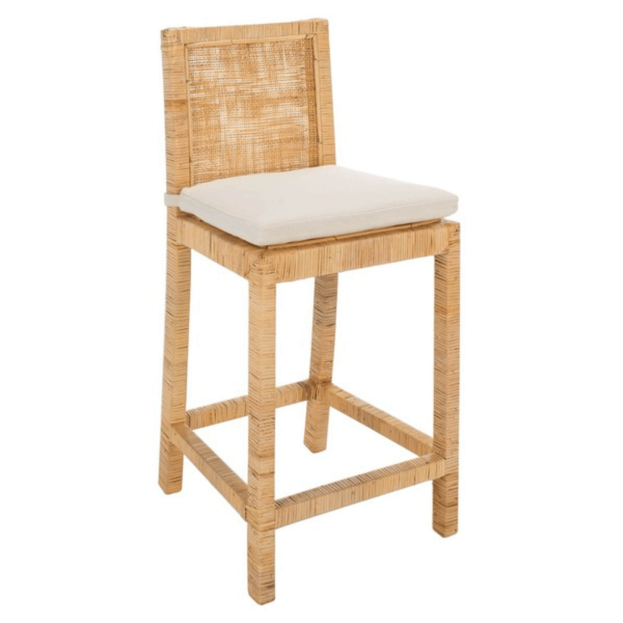 Comfortable Cane Counter Stool with Cushion - Rattan Bar Stool for Kitchen Island, Breakfast Nook & Dining Room - Adjustable Height & Stylish Home Decor