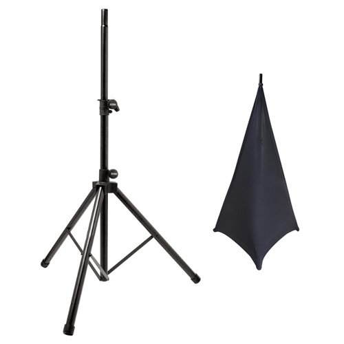 On Stage SS7761B Heavy Duty All-Aluminum Tripod Speaker Stand with SSA100 Speaker/Lighting Stand Skirt (Black) - Professional PA System & Stage Lighting Support for DJs, Bands & Live Performances