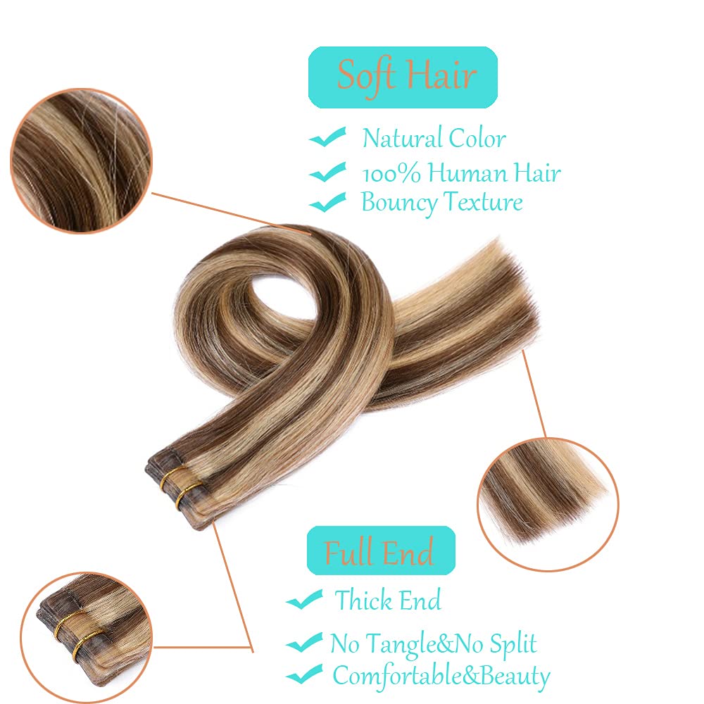 Premium Remy Human Hair Tape-In Extensions 22 Inch - 20pcs/Pack Ombre Brown Straight Hair for Black Women | Natural Look, Easy Application, Perfect for Daily Styling & Special Occasions
