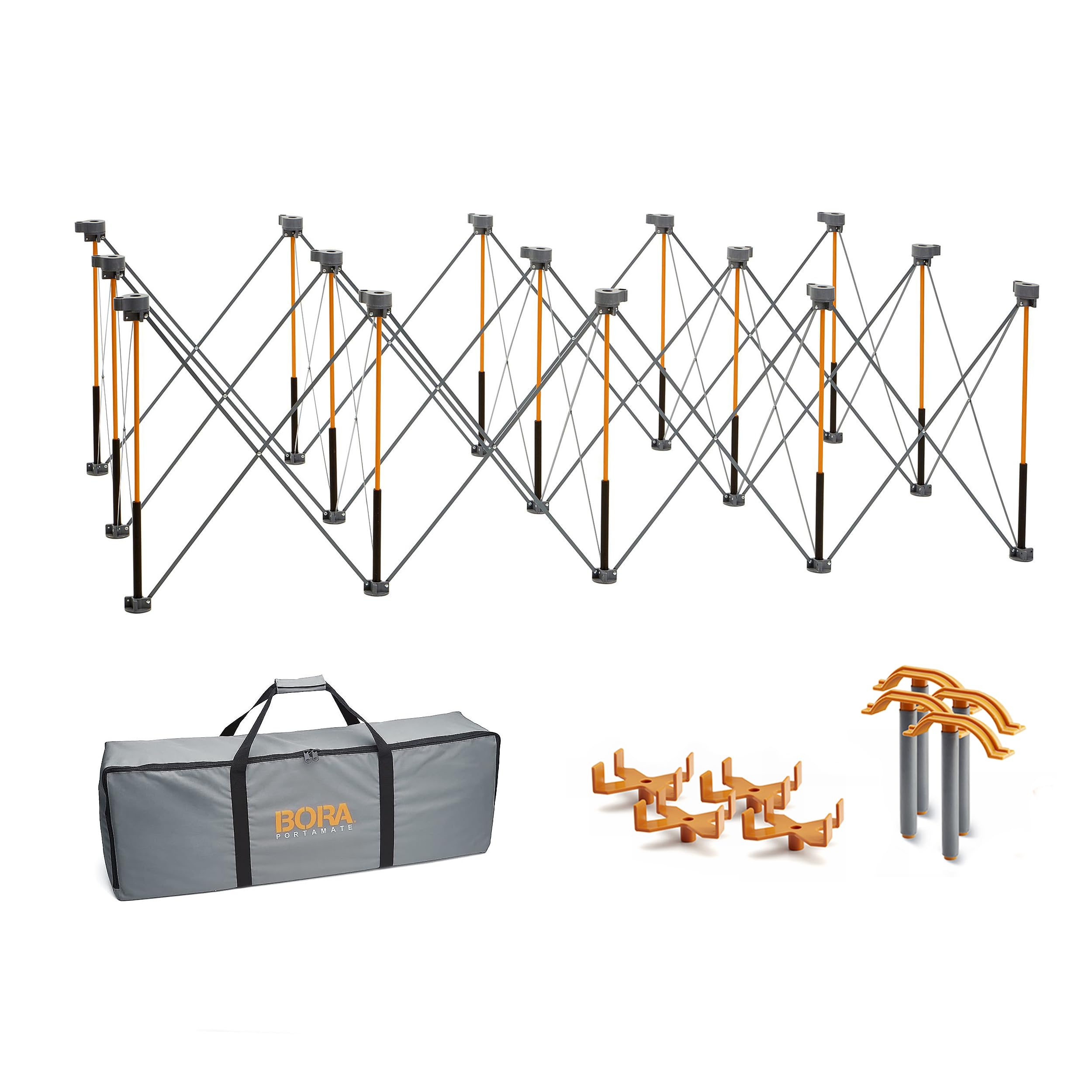BORA Centipede 30-Inch Folding Work Table Set - No Assembly 15-Strut Collapsible Table with 6000lb Weight Capacity - 4x8ft Portable Workstation with Storage Bag - Foldable Workbench (CK15S, Orange) - Ideal for Construction Sites, DIY Projects, Home Workshops & Outdoor Events