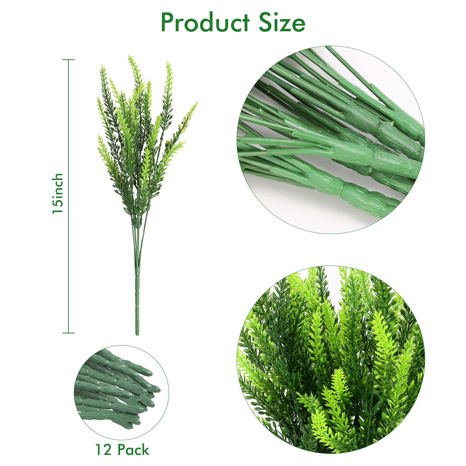 12 Bundles Artificial Lavender Flowers - UV Resistant Faux Plastic Plants for Outdoor Garden, Porch & Window Box Decor - No Fade Green Fake Flowers - Perfect for Home, Wedding & Party Decoration