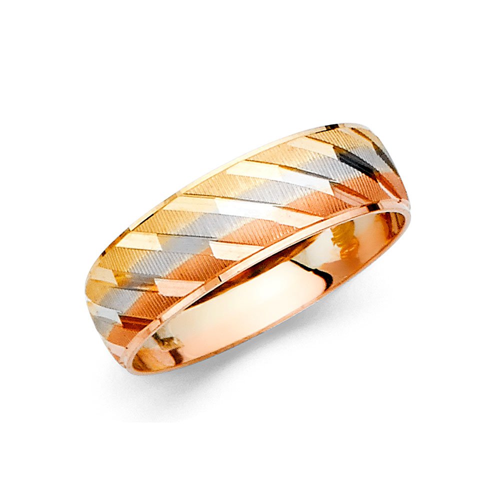 14K Gold Round Cubic Zirconia Ring for Men - Yellow, White & Rose Gold Three-Tone Wedding Band, Anniversary Gift for Him - Perfect for Engagements, Proposals & Special Occasions