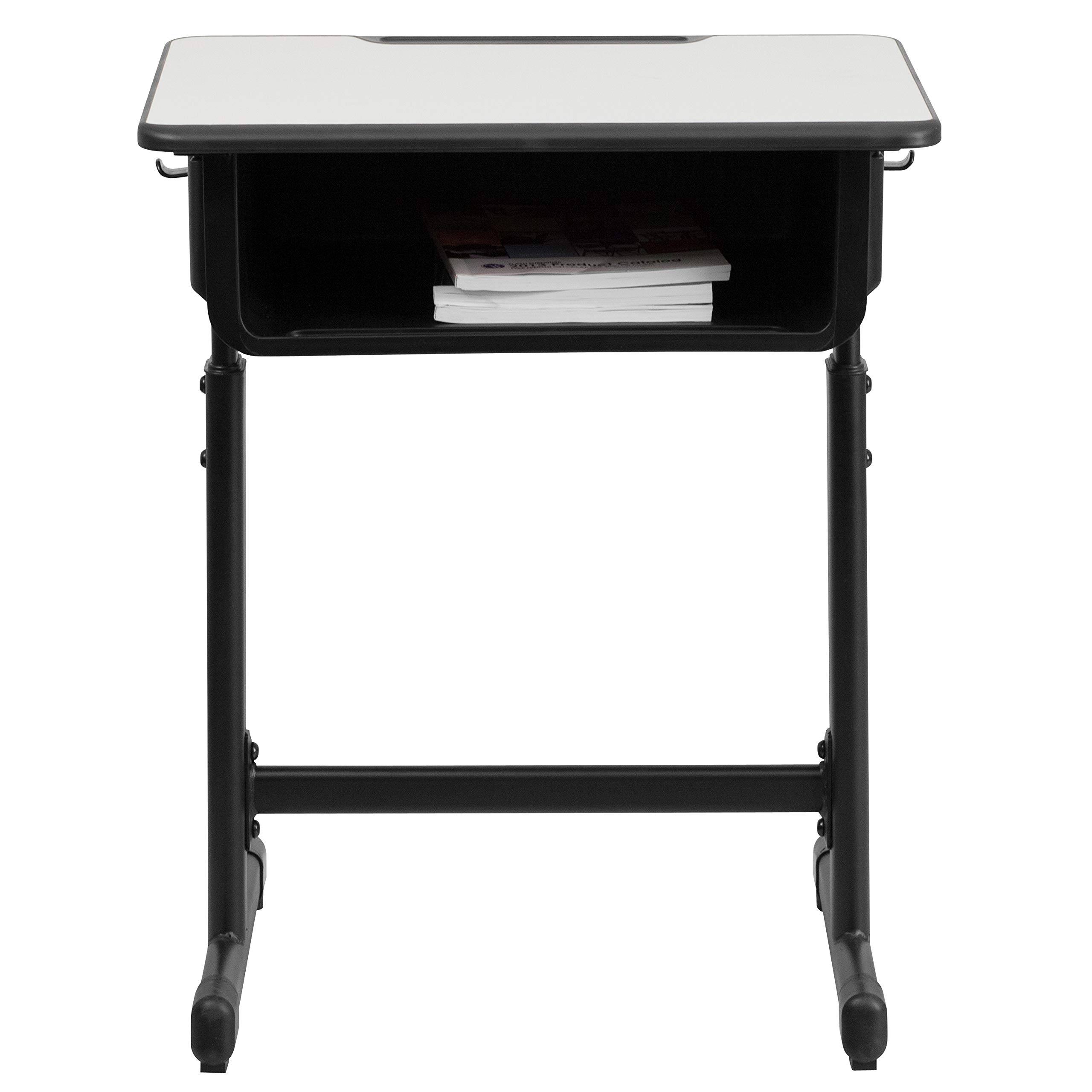 Adjustable Height Grey Student Desk with Black Pedestal Frame - Perfect for Home Study, Online Learning & Small Spaces - EMMA + OLIVER
