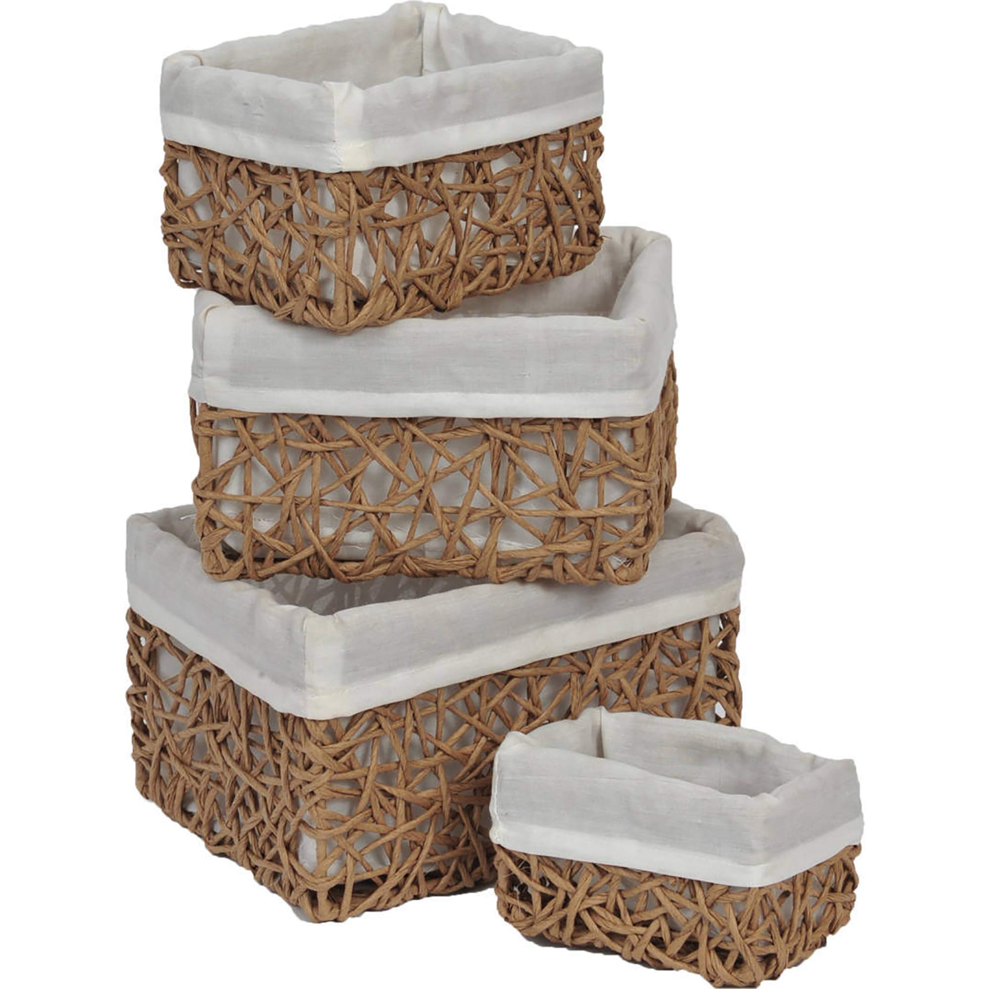 Eco-Friendly Paper Rope Storage Baskets Set of 4 - Handwoven Organizer Bins for Home, Office, Nursery & Closet Organization | Perfect for Laundry, Toys, Blankets & Decor