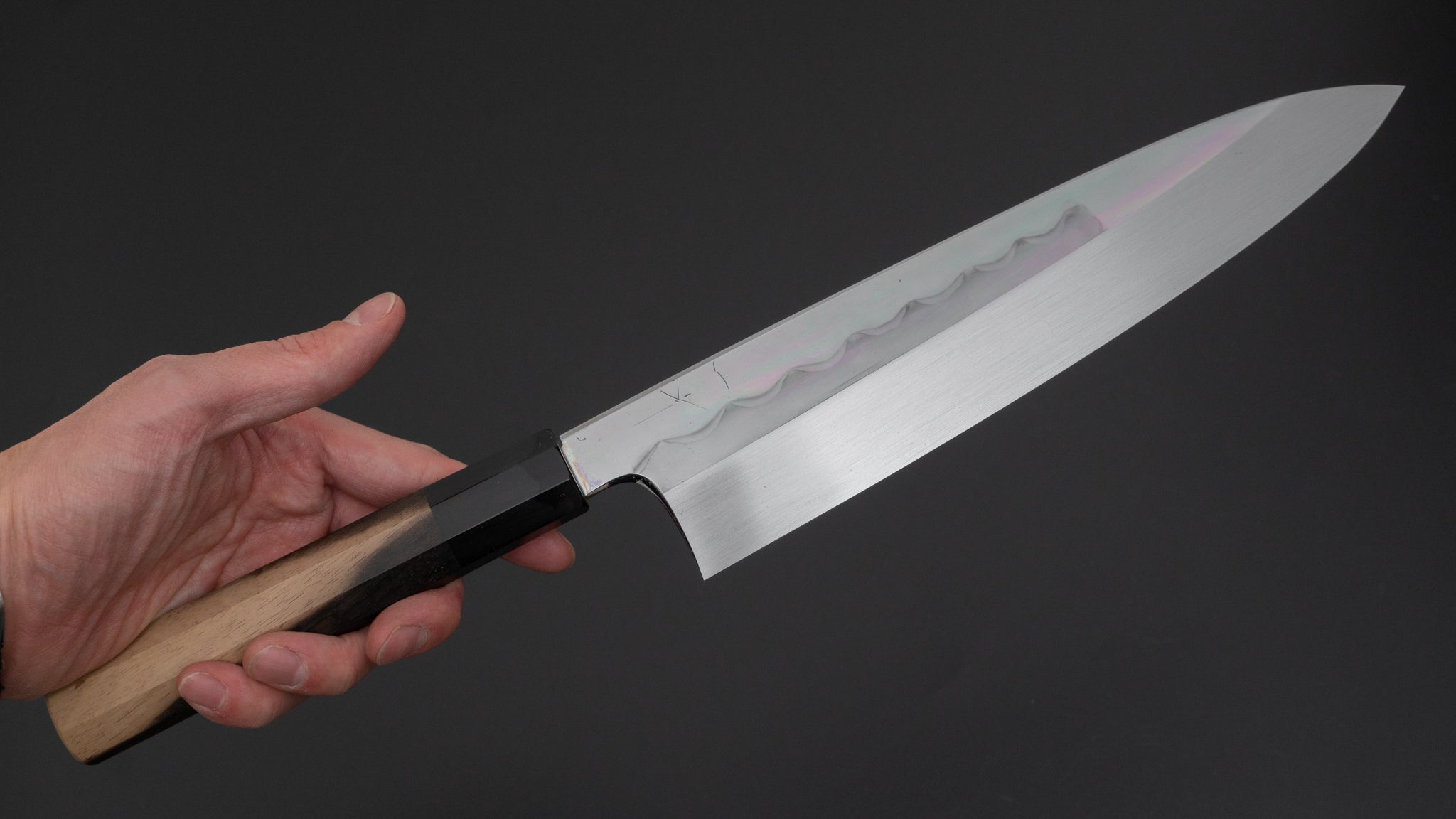 Hitohira Togashi White #1 Notaremon Mizu Honyaki Gyuto 240mm Japanese Chef Knife with Kurokaki Persimmon Handle (#086/Saya Included) - Premium Kitchen Knife for Sushi, Sashimi & Meat Cutting