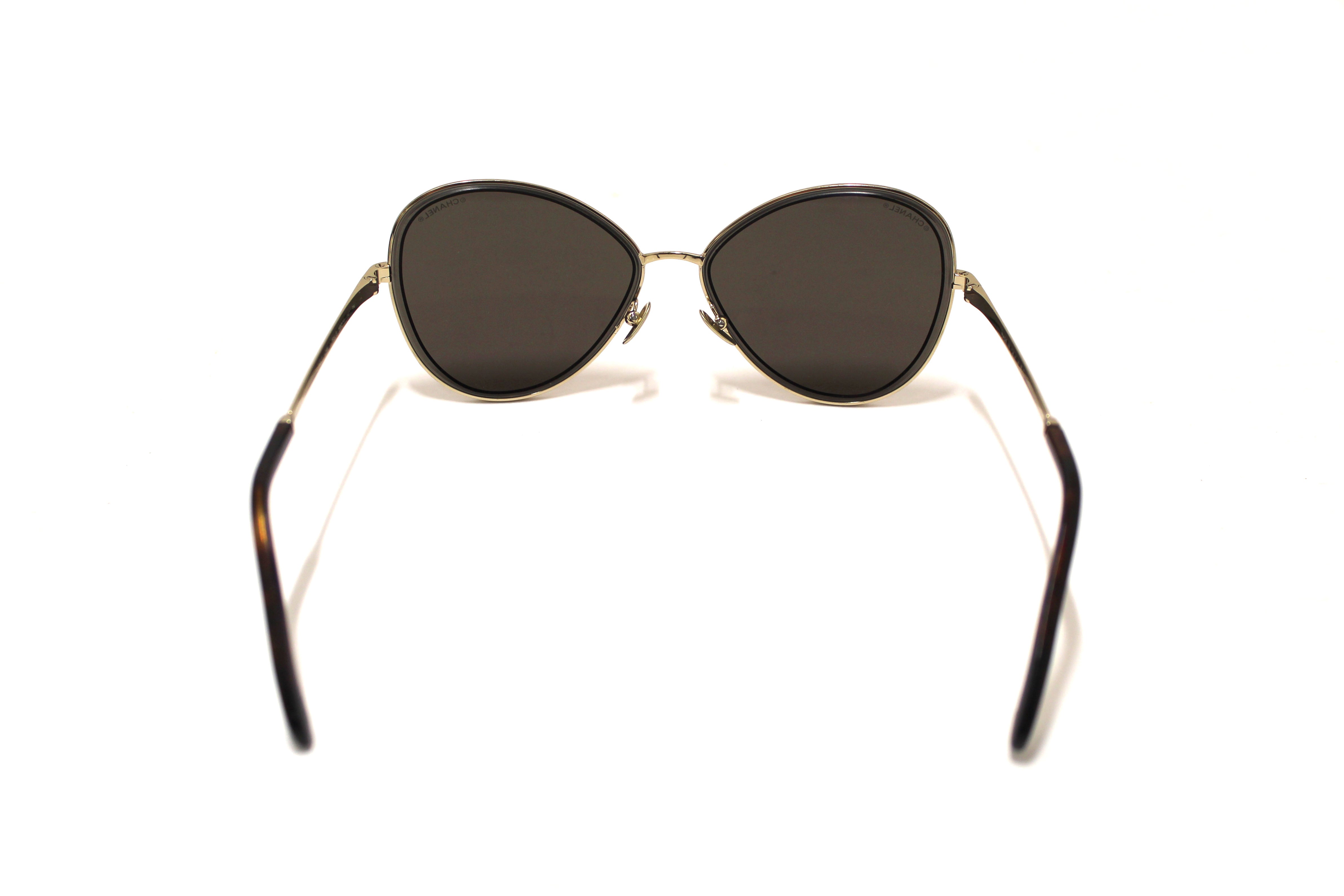 Authentic Chanel Black & Gold Oversized Sunglasses for Women - Luxury Fashion UV Protection Shades for Beach, Driving & Outdoor Activities