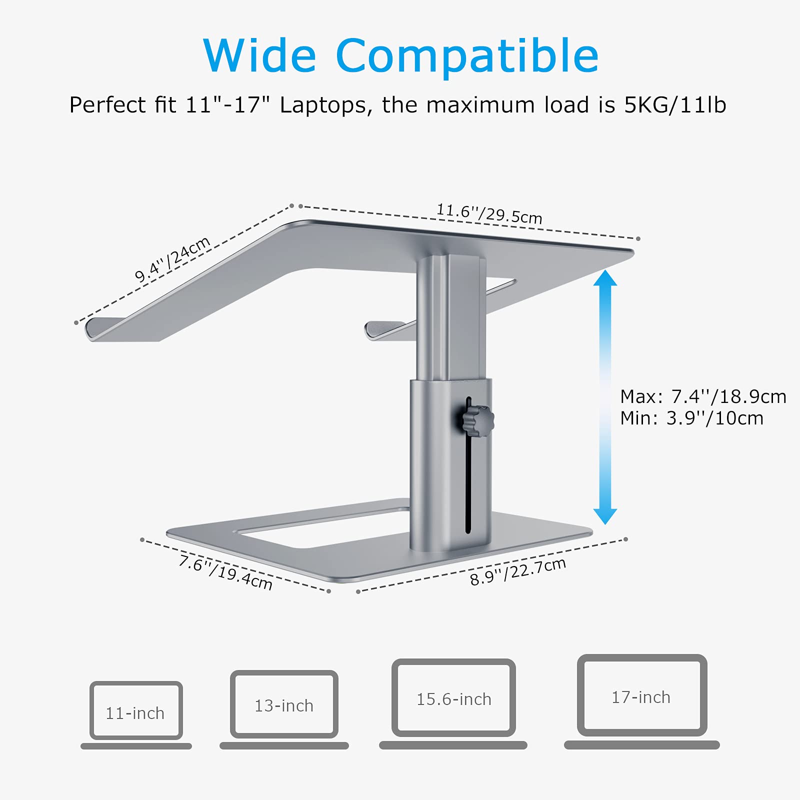 BoYata Adjustable Laptop Stand - Ergonomic Aluminum Computer Riser for MacBook Pro/Air, Dell, Lenovo, HP & Samsung (11-17 Inch) | Portable Desktop Notebook Holder for Home Office, Gaming & Workstation Setup