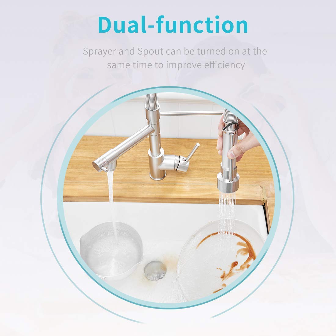 Fapully Single Handle Pull Down Kitchen Faucet with Sprayer and Soap Dispenser - Brushed Nickel Finish for Modern Farmhouse & Industrial Style Kitchens