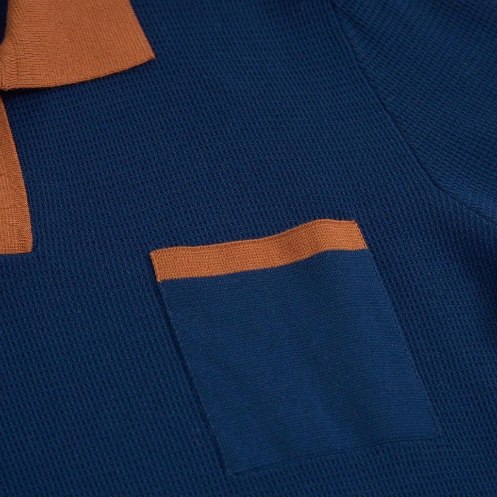Premium Cotton Knit Pocket Polo Shirt for Men - Comfortable Casual Wear in Navy & Brown - Perfect for Office, Golf & Weekend Outings