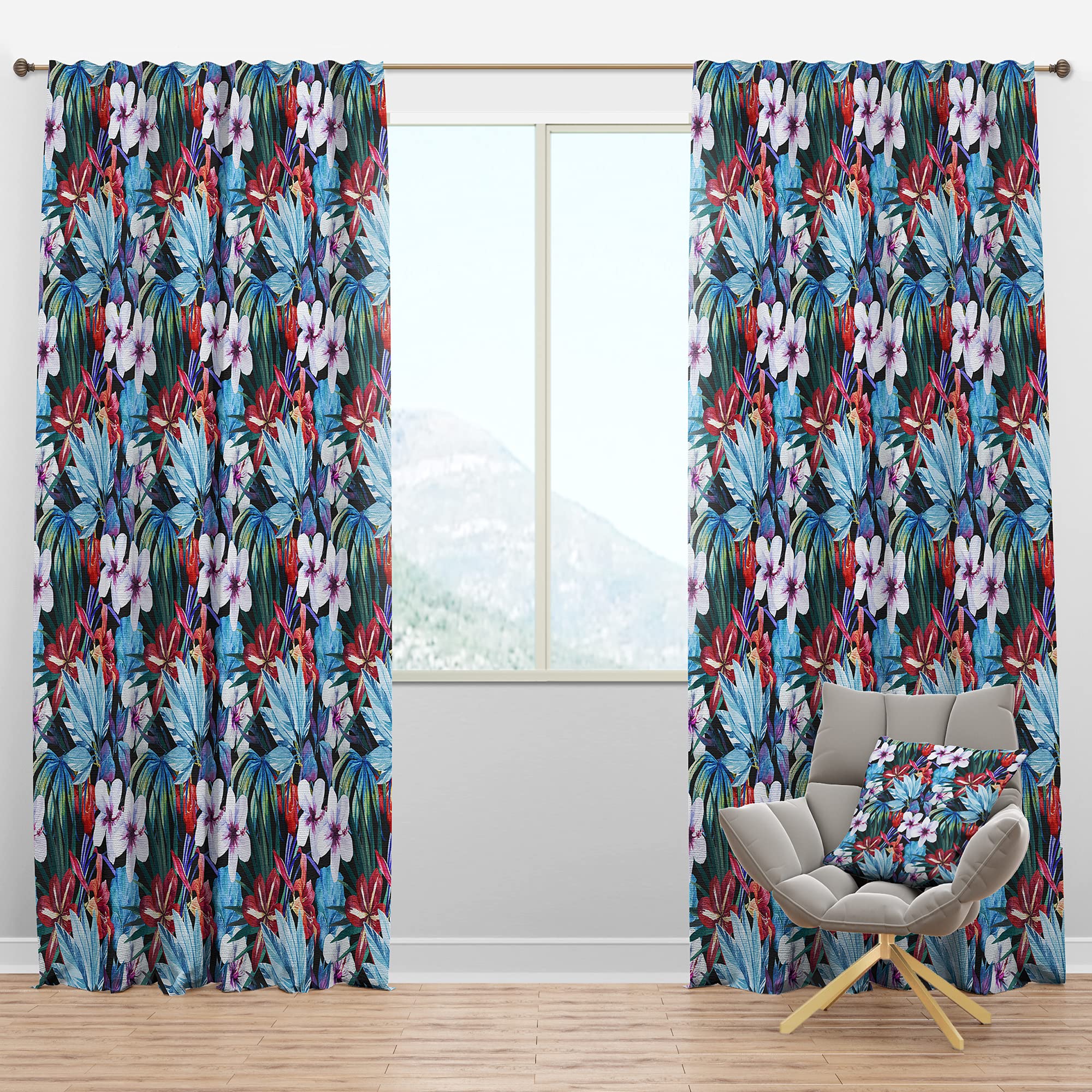 Blossoming Lilies & Hibiscus Blackout Curtains - Thermal Insulated Room Darkening Drapes for Bedroom & Living Room (52x84, Single Panel) - Perfect for Home Theater, Nursery & Light Sleepers