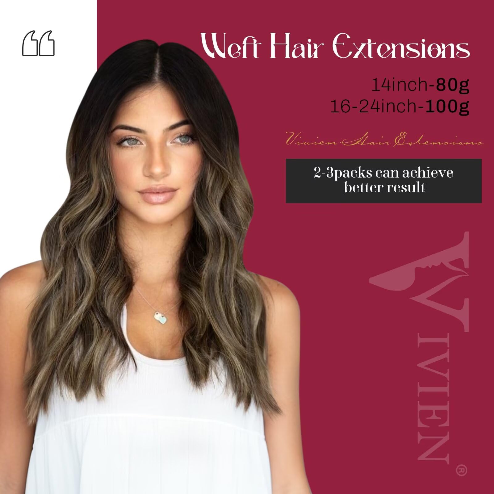 20 Inch Vivien Balayage Brown Human Hair Sew-in Extensions - 100G Remy Human Hair Weft Bundles (Natural Black to Brown with Ash Blonde) for Styling & Volume - Perfect for Parties, Weddings & Everyday Glamour