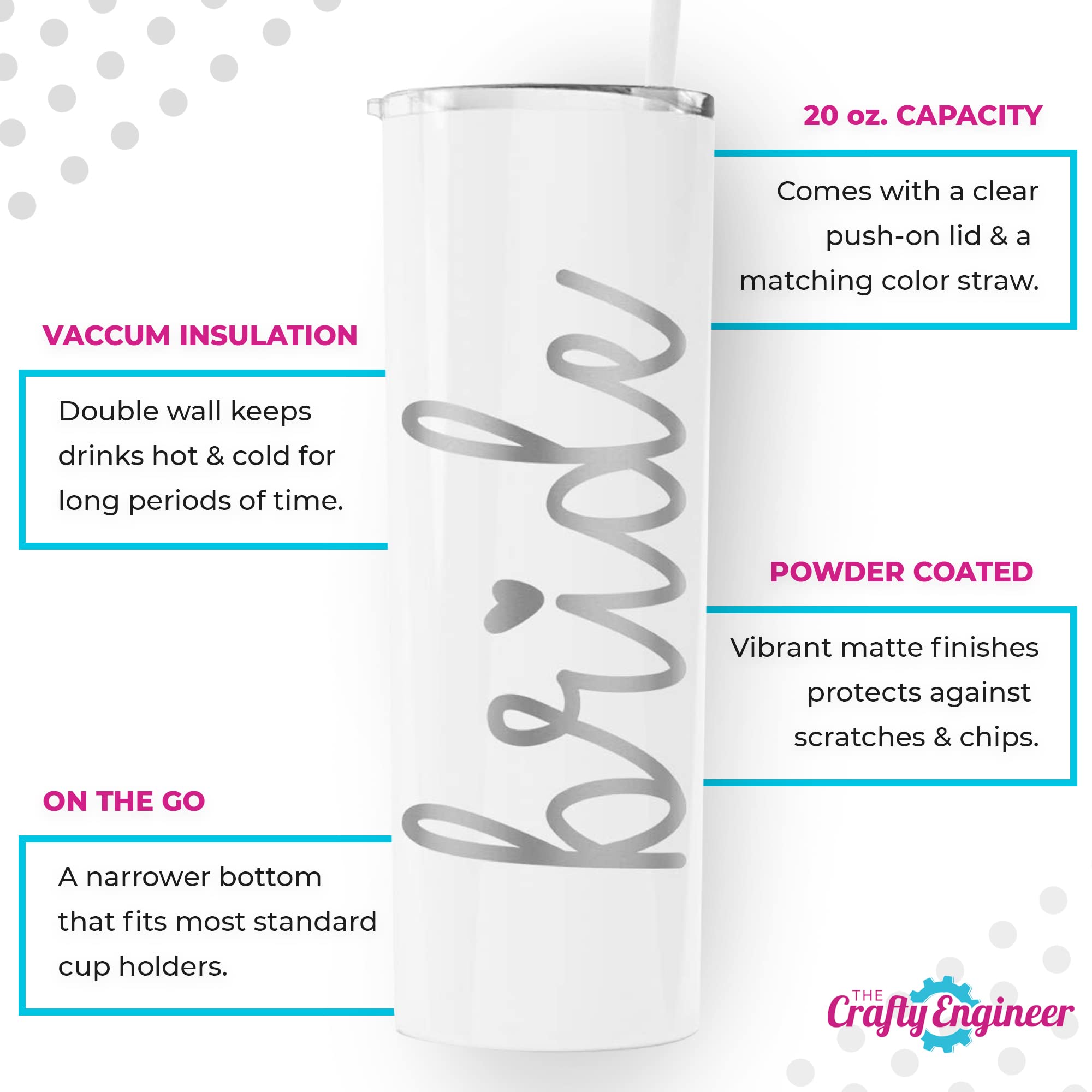 The Crafty Engineer Tumbler with Straw - Champagne for Bridal Showers & Weddings
