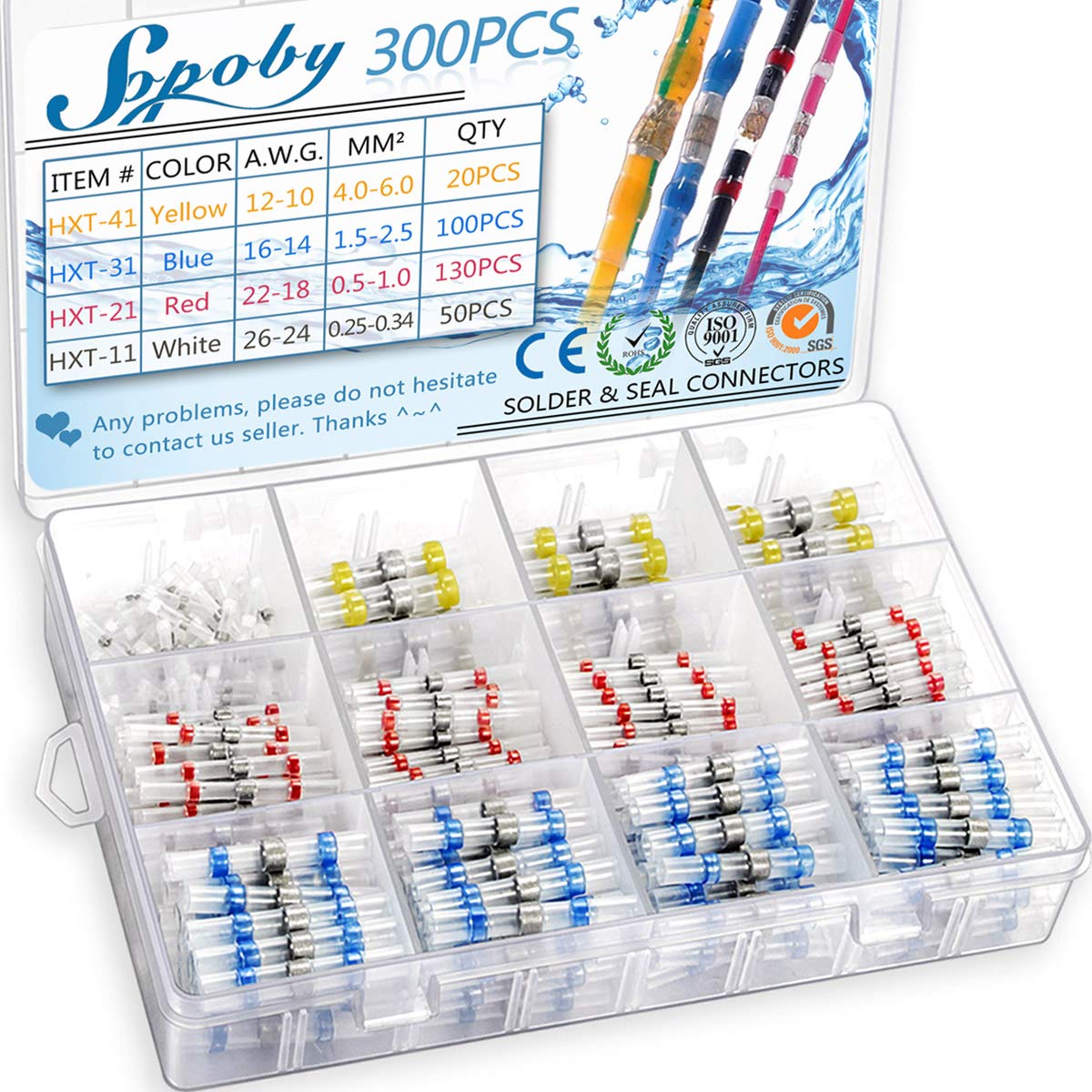 300 PCS Heat Shrink Solder Seal Wire Connectors Kit - Waterproof Marine & Automotive Electrical Butt Connectors for Secure Wiring - Perfect for Boat, Car, RV and Outdoor Electrical Repairs