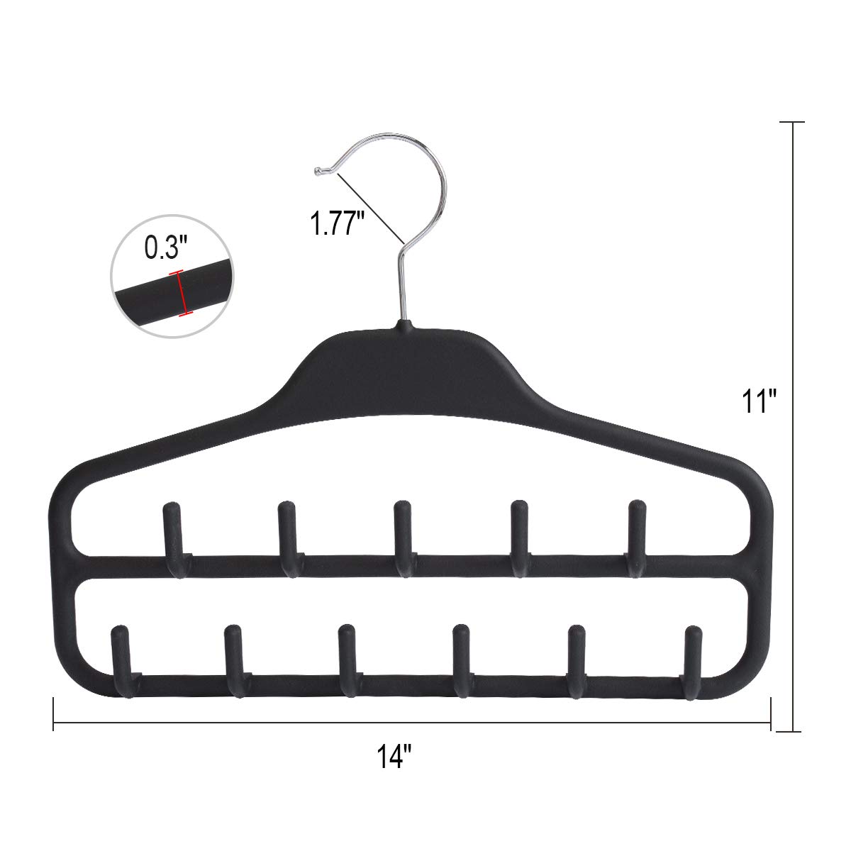 360° Swivel Belt Hanger Rack Holder - 2 Pack Heavy Duty Closet Organizer with 11 Non-Slip Rubberized Hooks, Black (14 x 0.39 x 11 Inch) - Perfect for Closet, Bedroom, Bathroom & Entryway Storage Organization