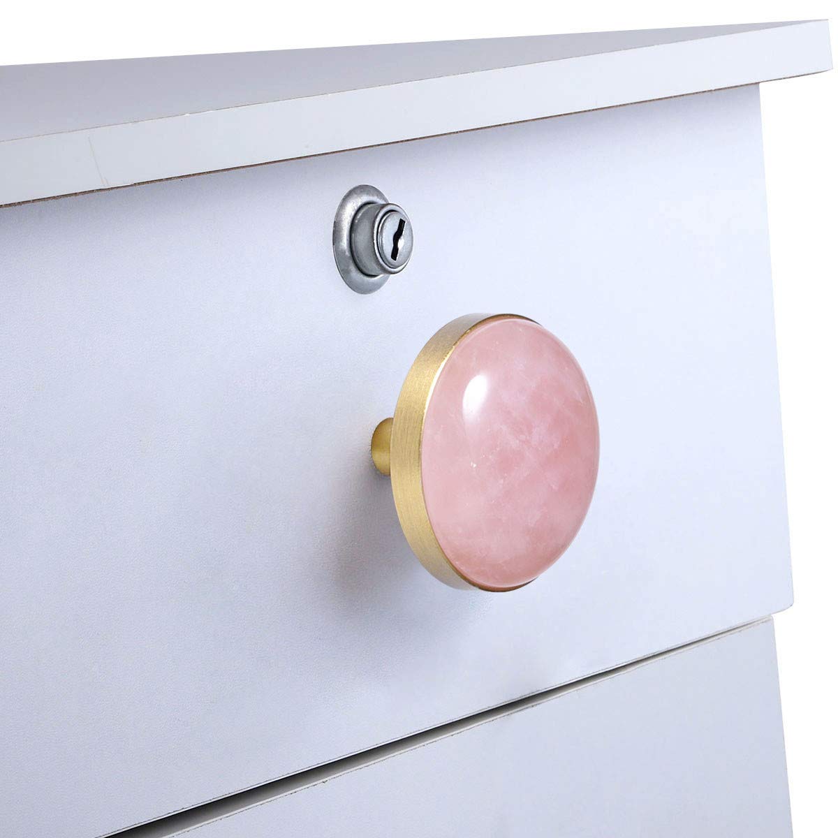 Rose Quartz Crystal Cabinet Knobs with Screws (Set of 2) - Elegant Drawer Pull Handles for Dresser, Wardrobe & Cupboard - Perfect for Bedroom, Bathroom & Home Decor