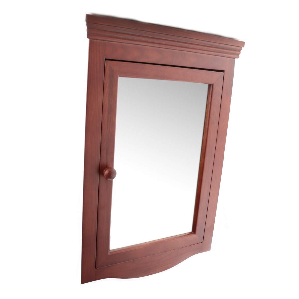 Renovators Supply Corner Medicine Cabinet with Mirror - Wall Mount Wooden Bathroom Storage Cabinet with Double Shelves & Hardware - Hanging Bathroom Organizer in Cherry Finish (Pack of 1) - Perfect for Small Bathrooms, Vanities & Space-Saving Solutions