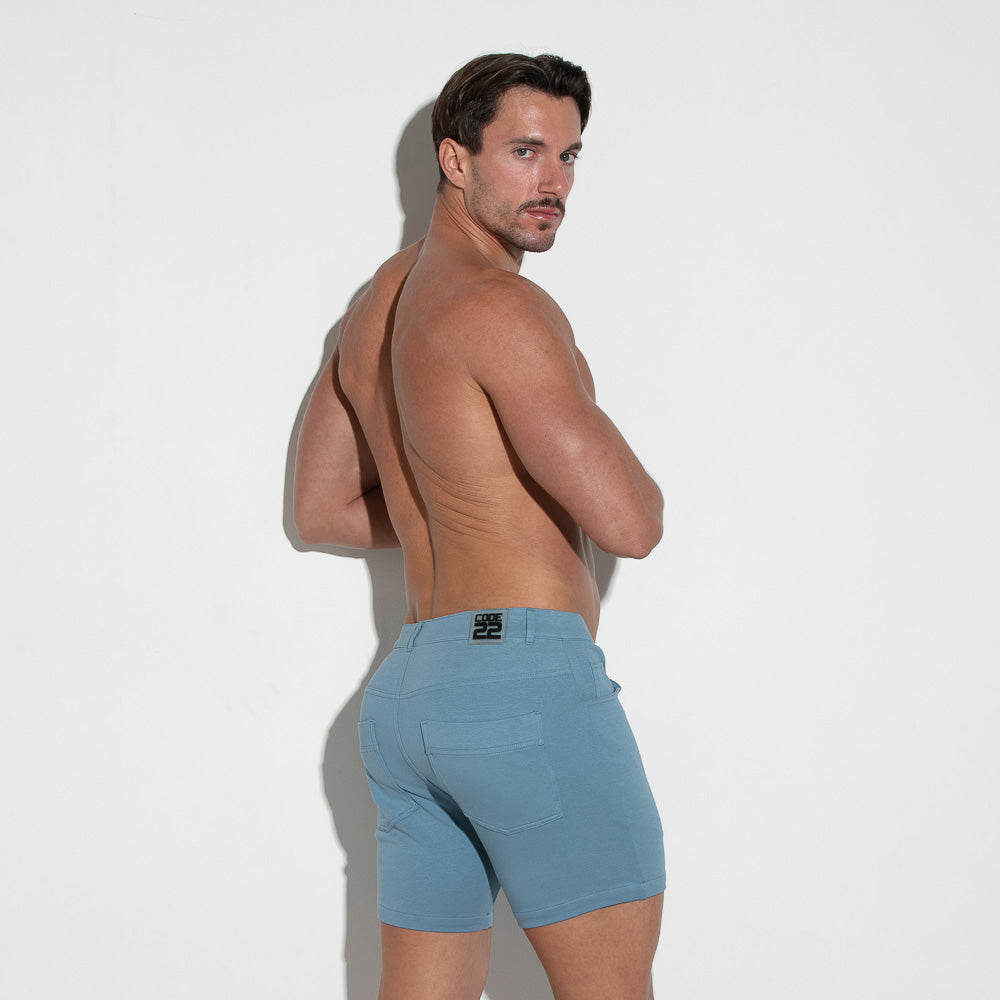 Code 22 Slim Fit 5-Pocket Stretch Shorts for Men - Comfortable Petrol Blue Casual Shorts - Perfect for Summer, Gym, and Outdoor Activities