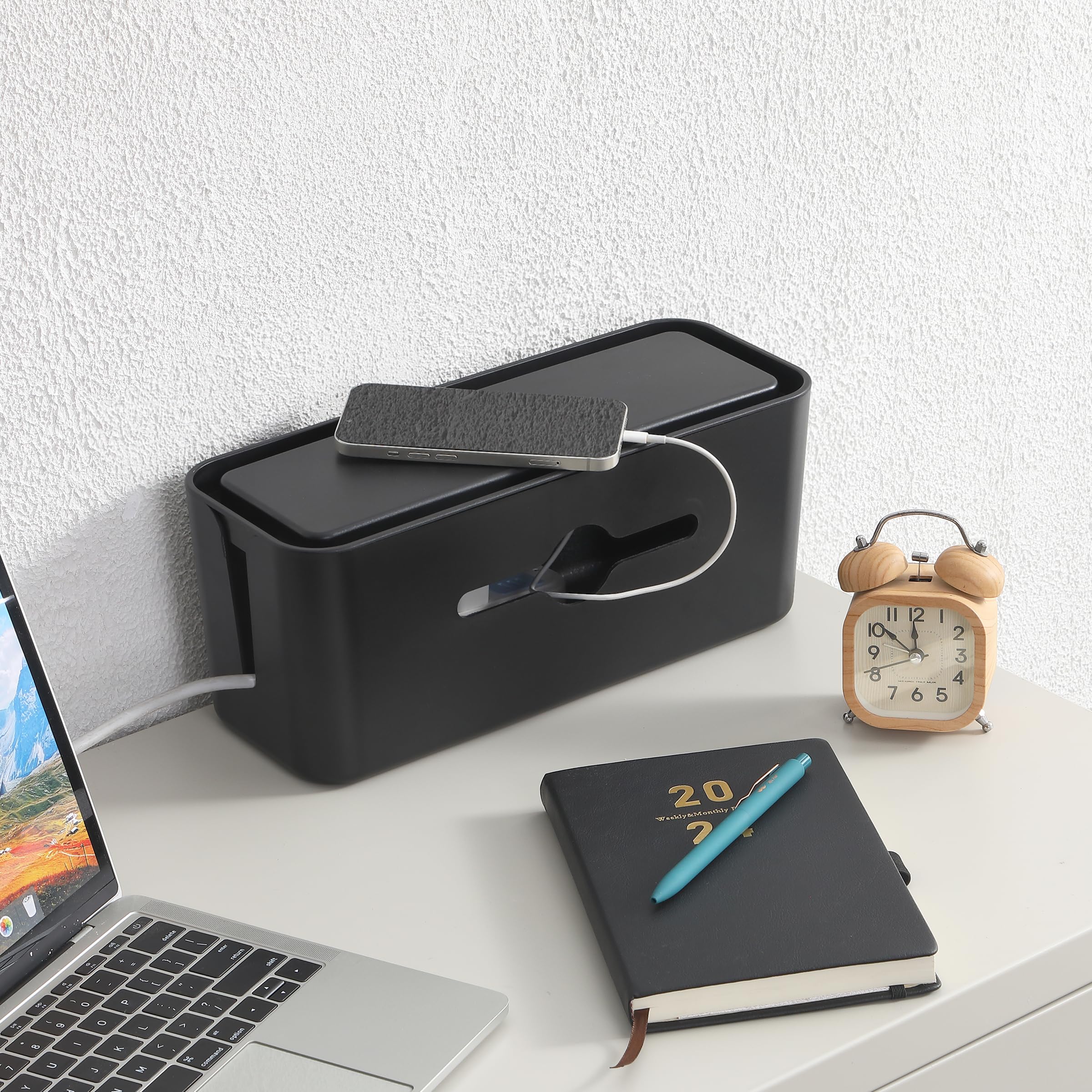 Bates Large Cable Management Box - Cord Organizer & Hider Box for Wires on Floor - Power Strip Cover with Baby Proof Design - Perfect for Home Office, Living Room & Nursery Organization