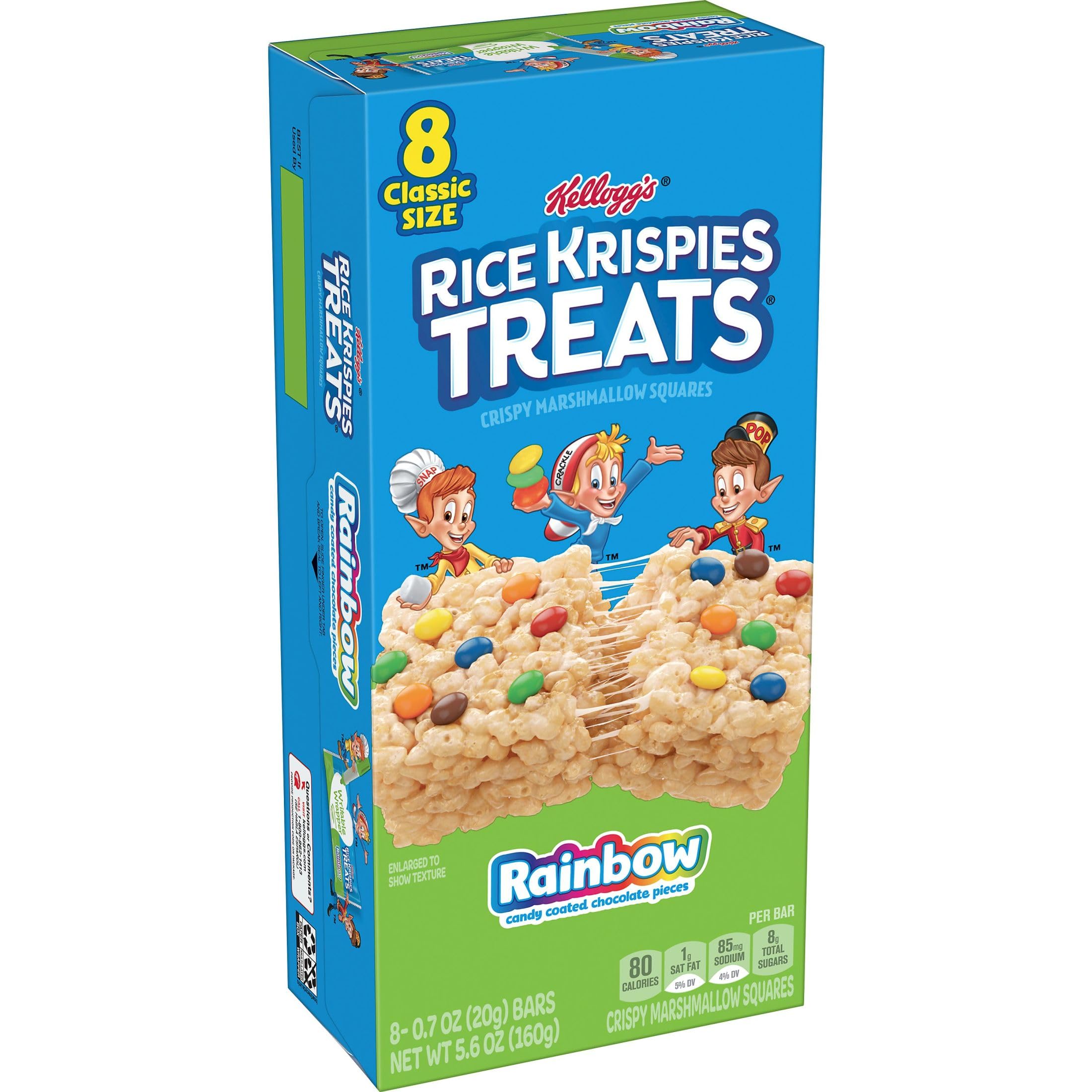 Kellogg's Rice Krispies Treats Marshmallow Snack Bars - 12 Boxes (96 Bars) - Colorful Rainbow Variety - Perfect for Kids Lunches, School Snacks & After-School Treats - Gluten Free Snack for Classrooms, Birthday Parties & Road Trips
