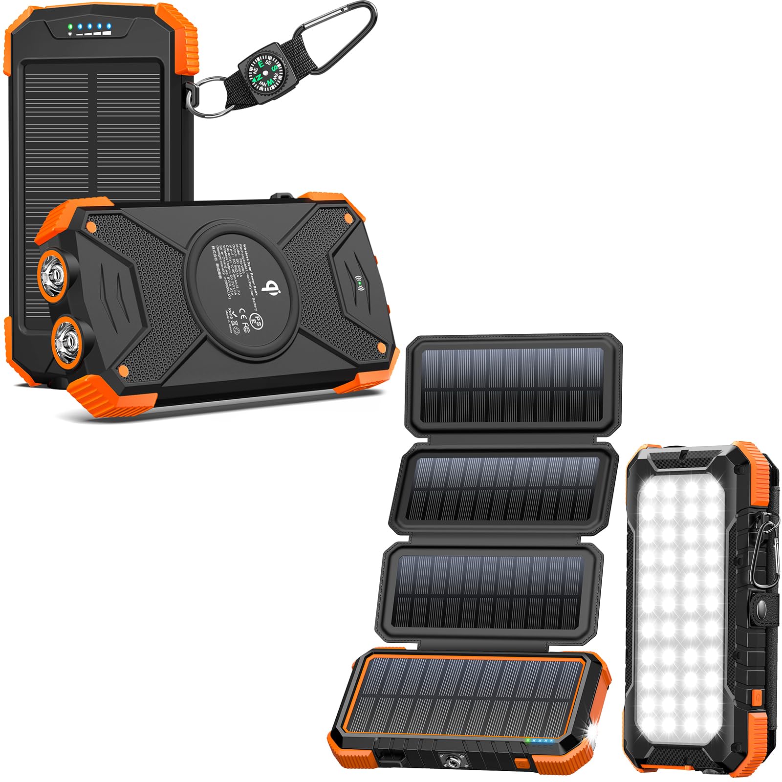 **10,000mAh Solar Power Bank & 20,000mAh Solar Panel Charger - Portable Charger for Phones, Tablets, Camping, Hiking & Emergency Power Outage**