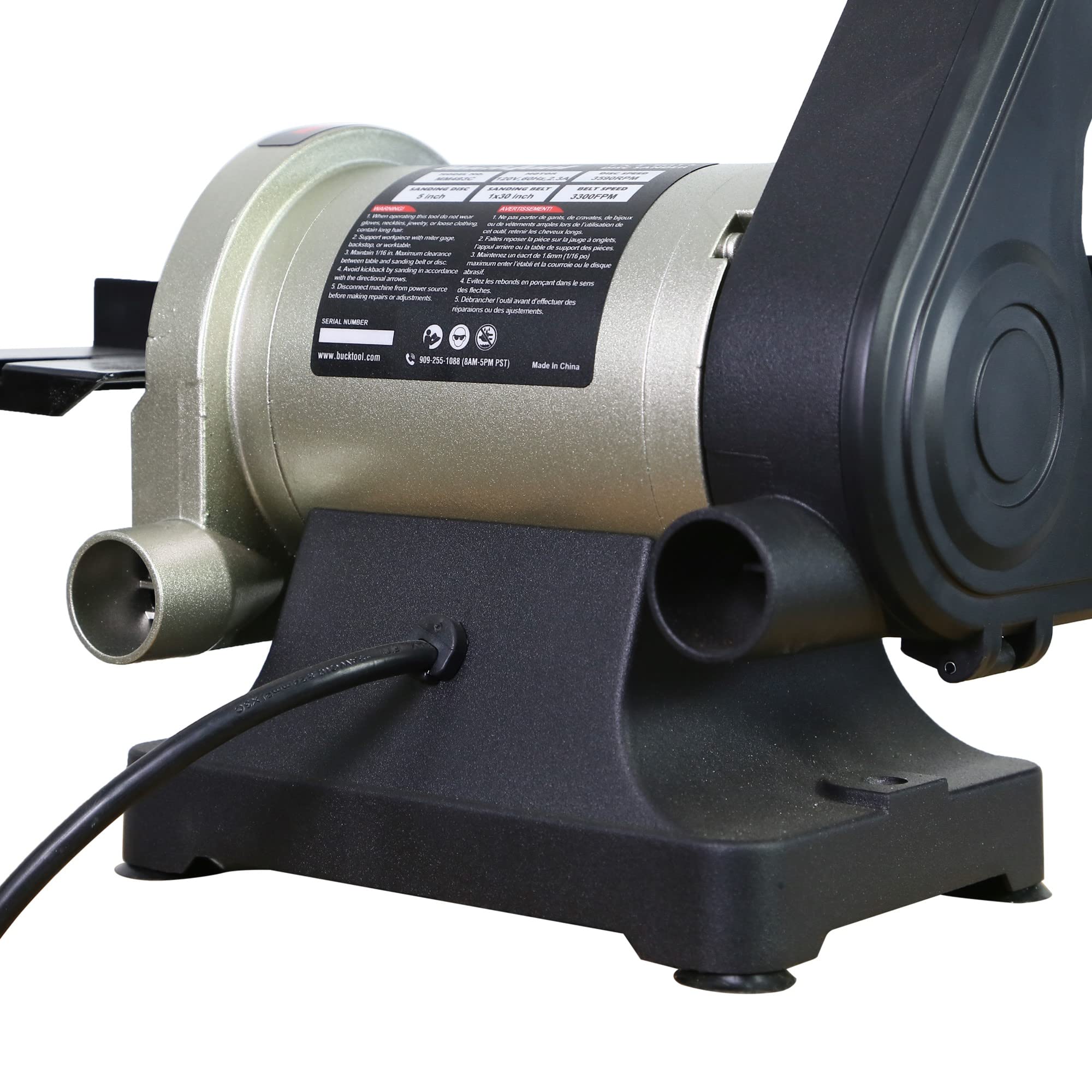 Bucktool 1x30 Inch Belt Sander with 5 Inch Disc - 1/3HP Benchtop Sander with Wrench Storage & Easy Belt Cover - Perfect for Woodworking, Metal Polishing & DIY Projects