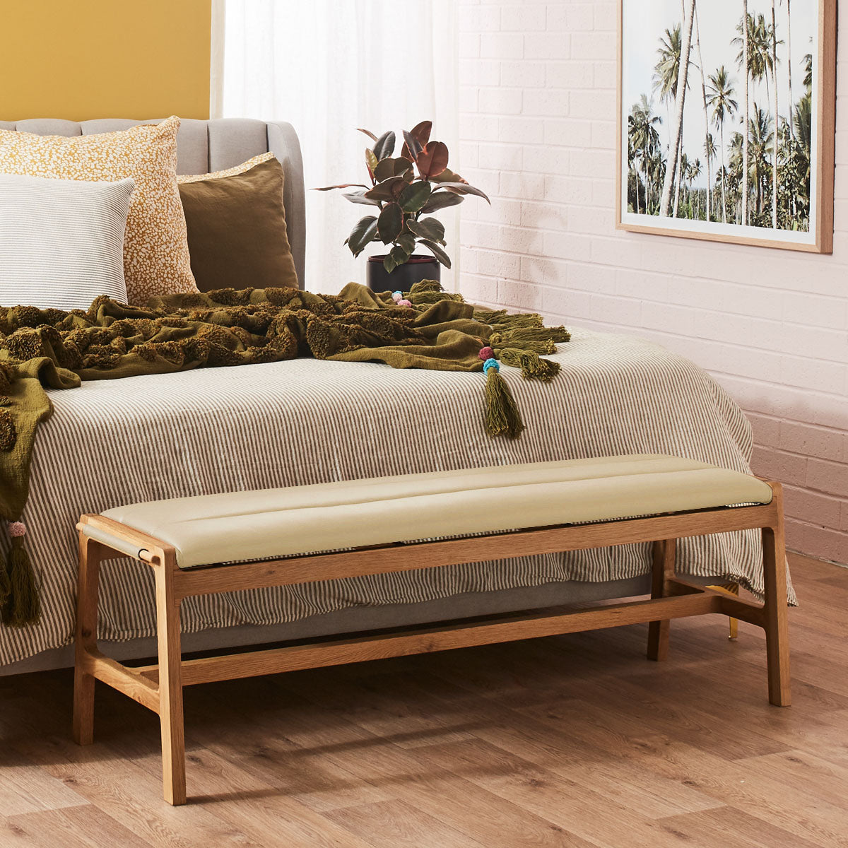 Premium Aura Leather Bench - Modern Upholstered Storage Ottoman with Tufted Design for Living Room, Bedroom & Entryway - Perfect for Seating, Storage & Home Decor