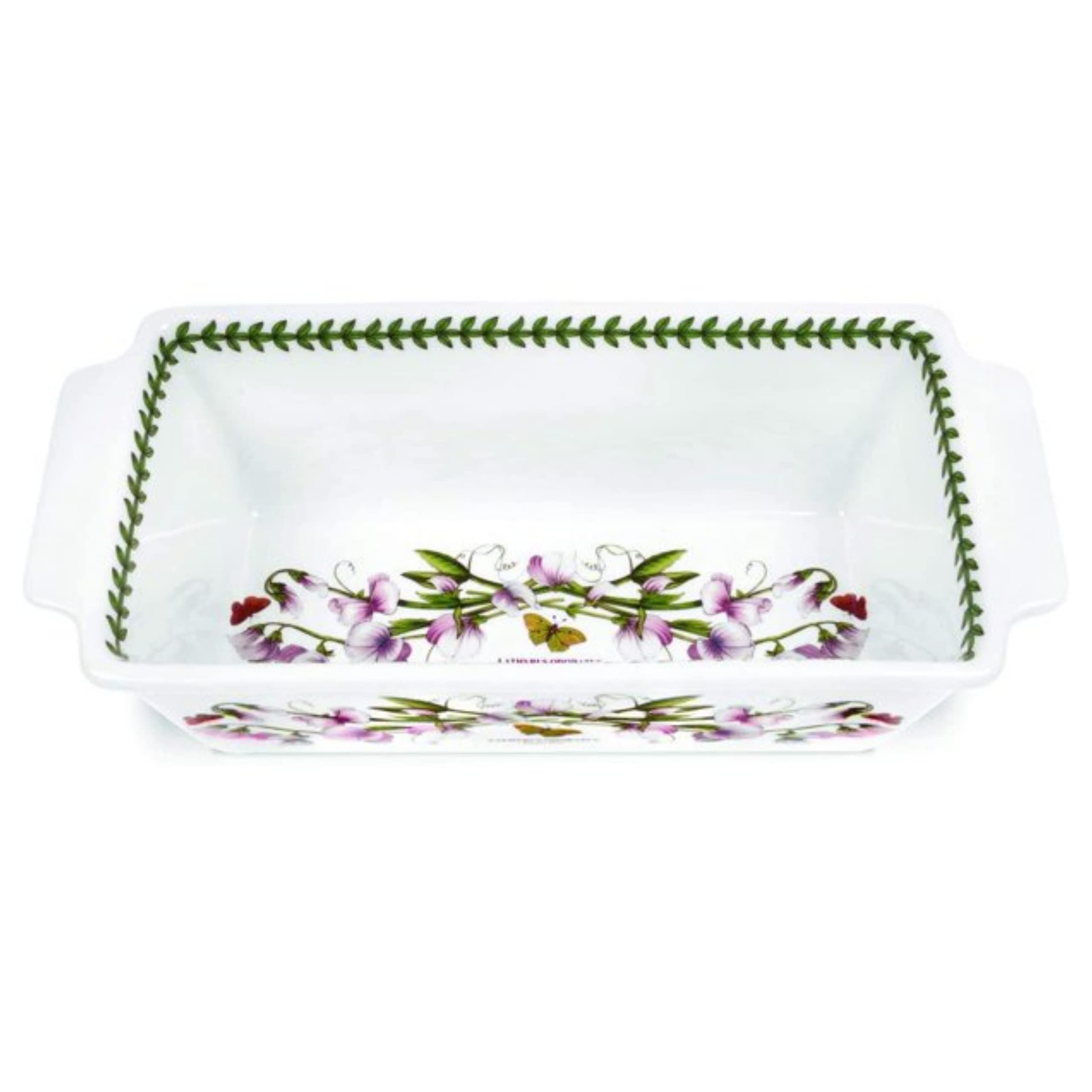 Portmeirion Botanic Garden Sweet Pea Porcelain Meatloaf Dish - 11.75x5.75 Inch Chip-Resistant Baking Pan - Oven, Microwave, Freezer & Dishwasher Safe - Perfect for Family Dinners, Holiday Meals & Everyday Cooking