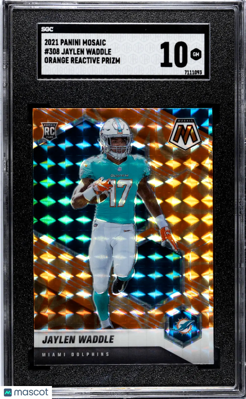 2021 Panini Mosaic Jaylen Waddle NFL Rookie Card - Orange Reactive Prizm SGC 10 Gem Mint - Perfect for Football Card Collectors & Sports Memorabilia Enthusiasts