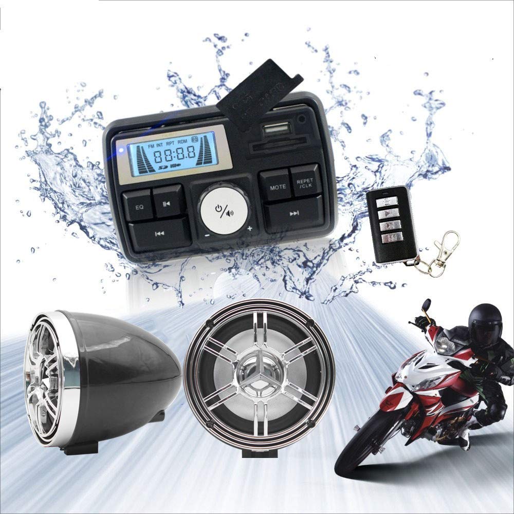 12V Waterproof Bluetooth Speaker for Motorcycle ATV UTV Golf Cart - 3 Inch Anti-Theft Stereo System with USB/TF/FM Radio (Silver & Black) - Perfect for Outdoor Adventures and Off-Road Vehicles