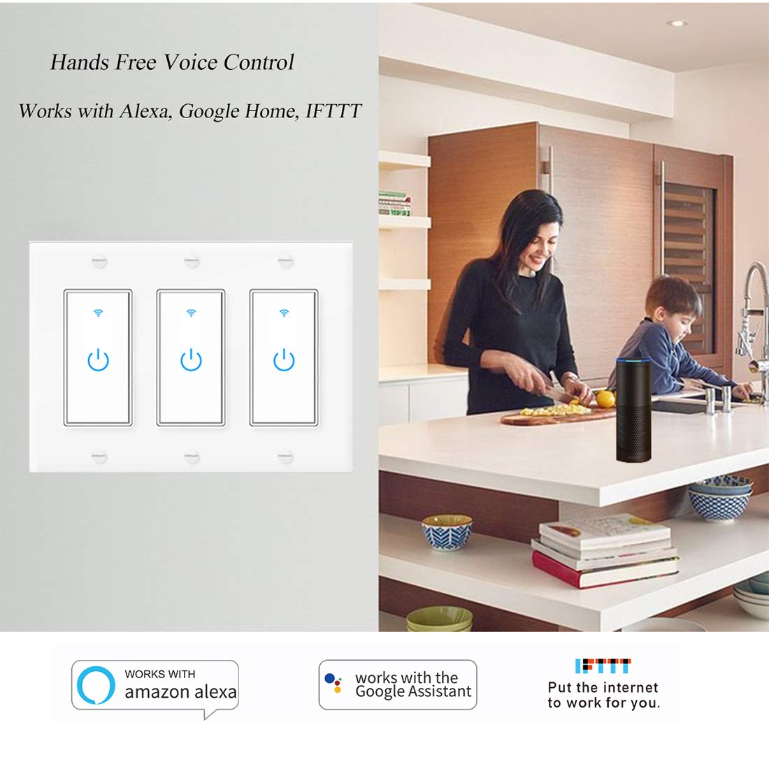 Smart WiFi Light Switch 3 Gang - Alexa & Google Home Compatible for Smart Homes