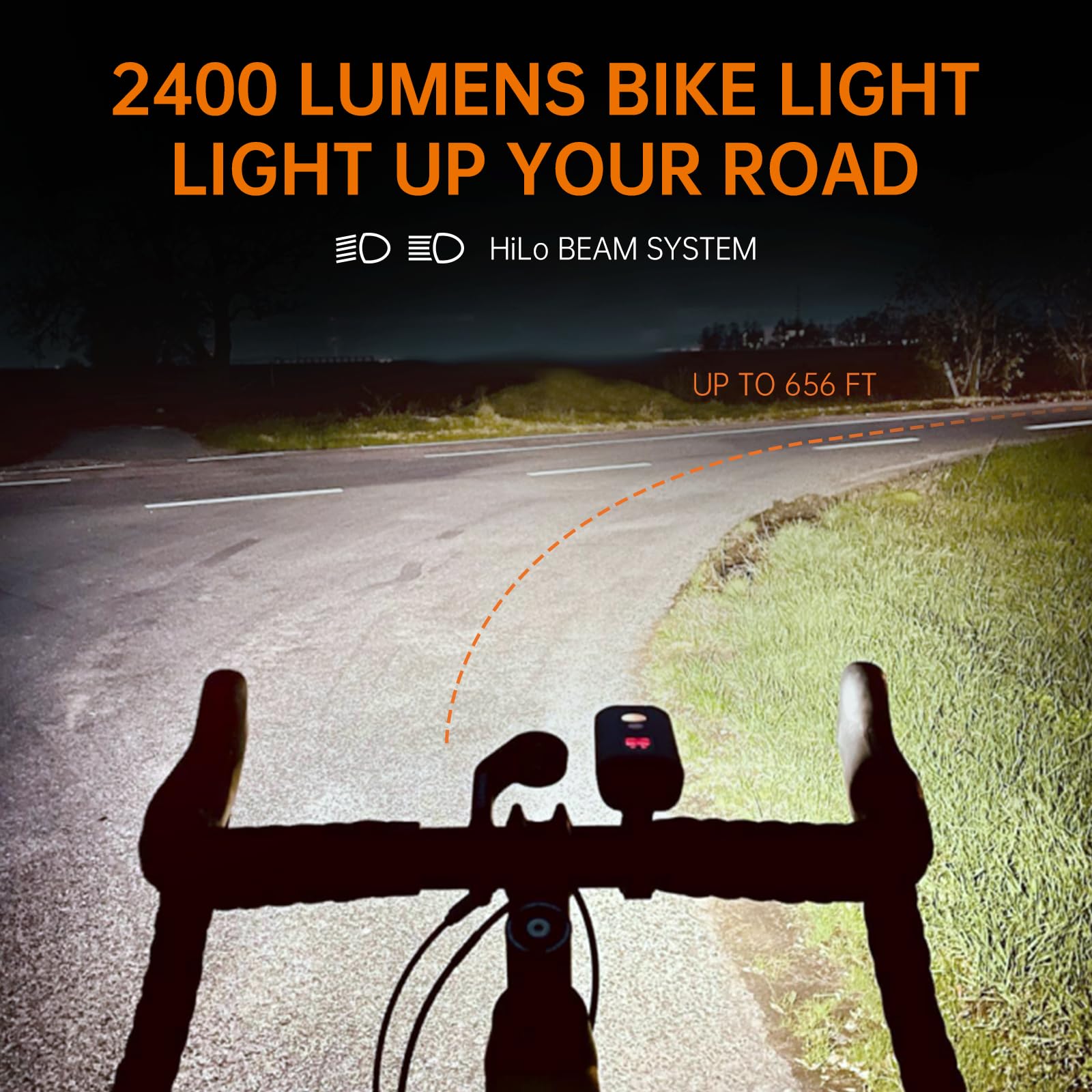 RAVEMEN PR2400 2400 Lumens Bike Headlight - Mountain Bike Light with OLED Runtime Display, USB Output, High/Low Beam, IPX8 Waterproof - Perfect for Night Cycling, Commuting & Trail Riding