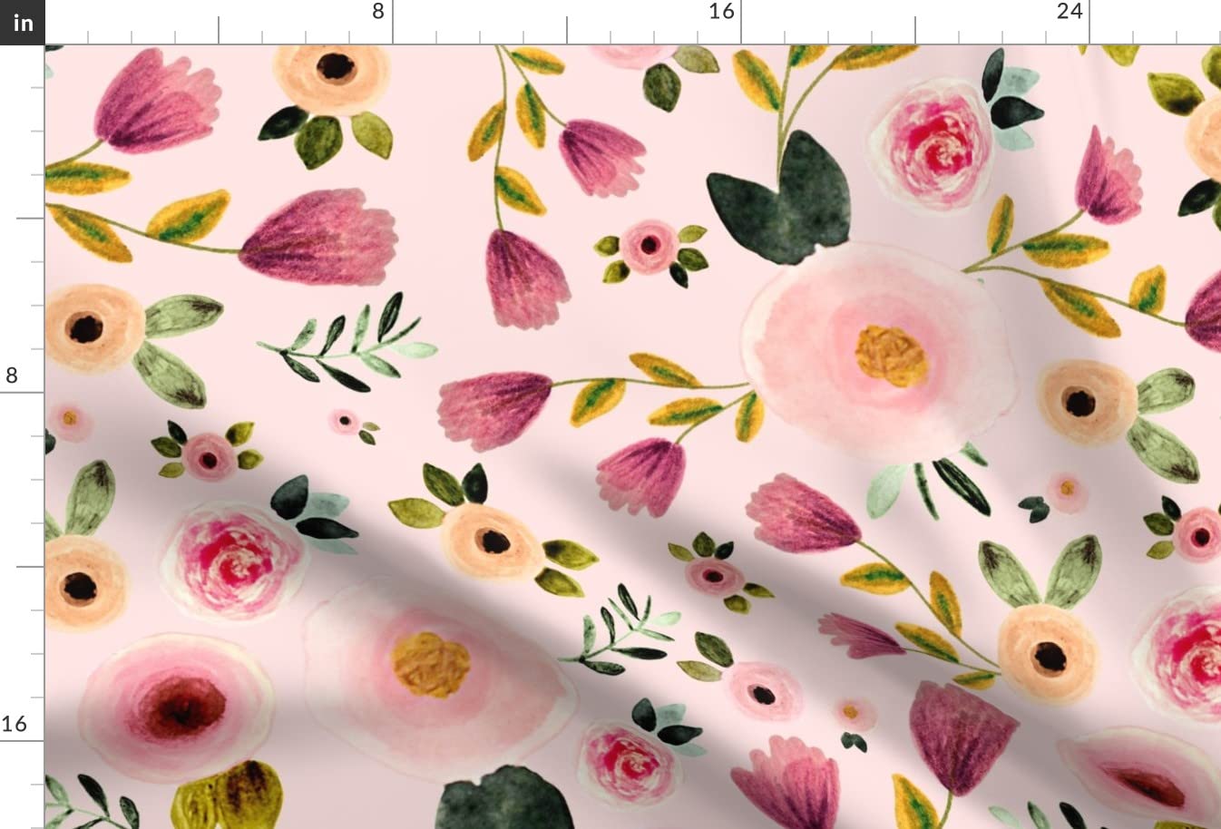 Boho Rose Floral Watercolor Printed Minky Fabric Fat Quarter - Soft Pink Garden Flowers for Sewing Baby Blankets, Quilt Backing & Plush Toys - Perfect for DIY Crafts, Nursery Decor & Gift Making