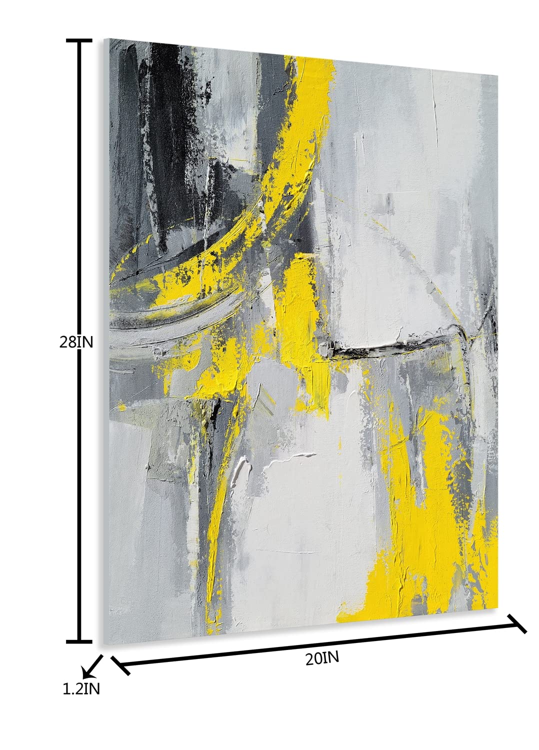 GALLERIEWALLA Hand-Painted Black and Yellow Abstract Oil Painting on Canvas - Modern Wall Art for Bedroom, Living Room Decor | Perfect for Home, Office & Gift Giving