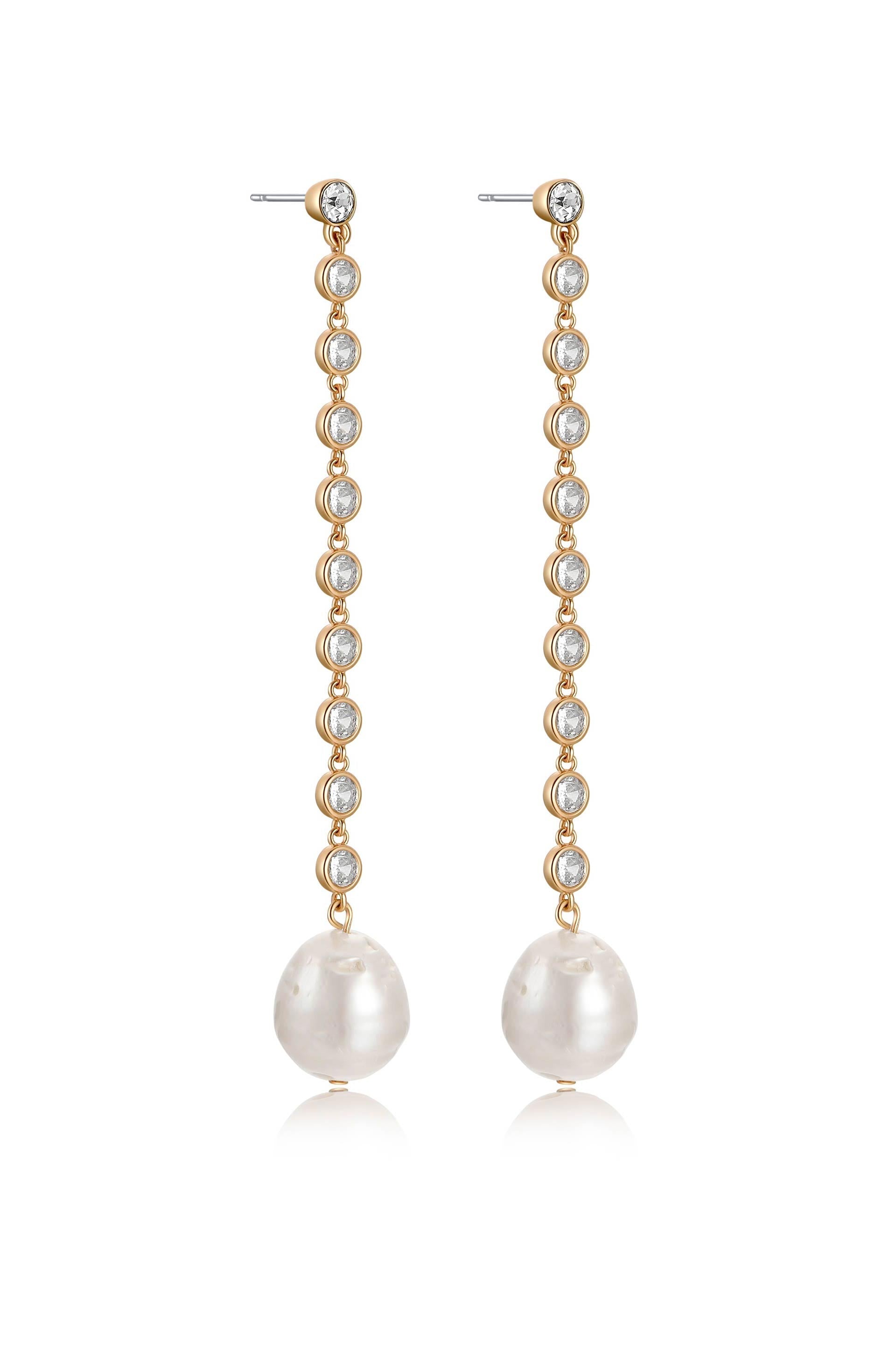 Elegant Crystal Chain Pearl Drop Earrings for Women - Perfect for Weddings, Parties & Special Occasions