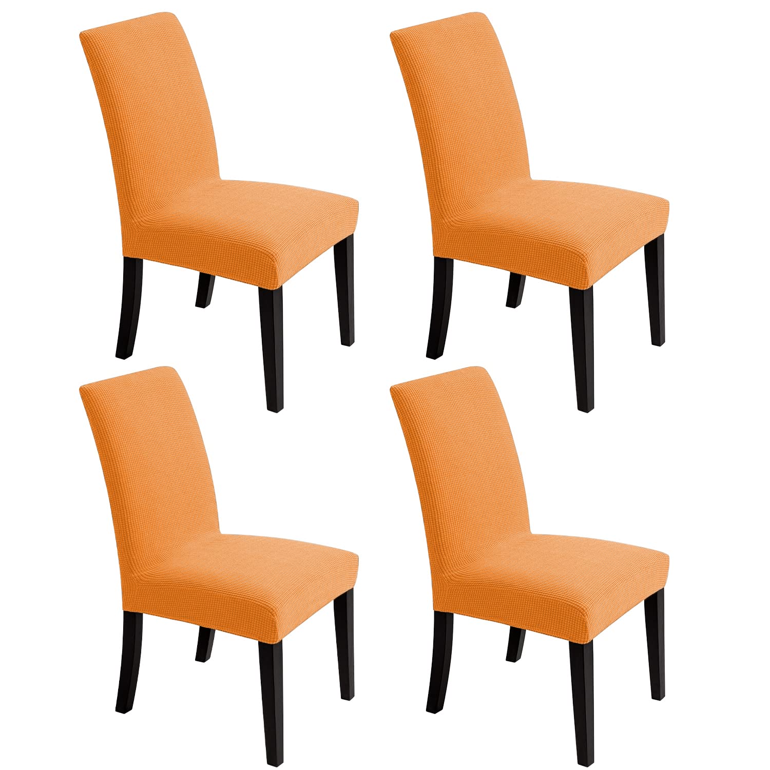 Stretch Chair Slipcovers for Dining Room - 4 Pack Washable Elastic Spandex Seat Covers, Universal Fit for Armless Chairs, Decorative Protector in Solid Orange - Perfect for Home, Restaurant, and Party Decor