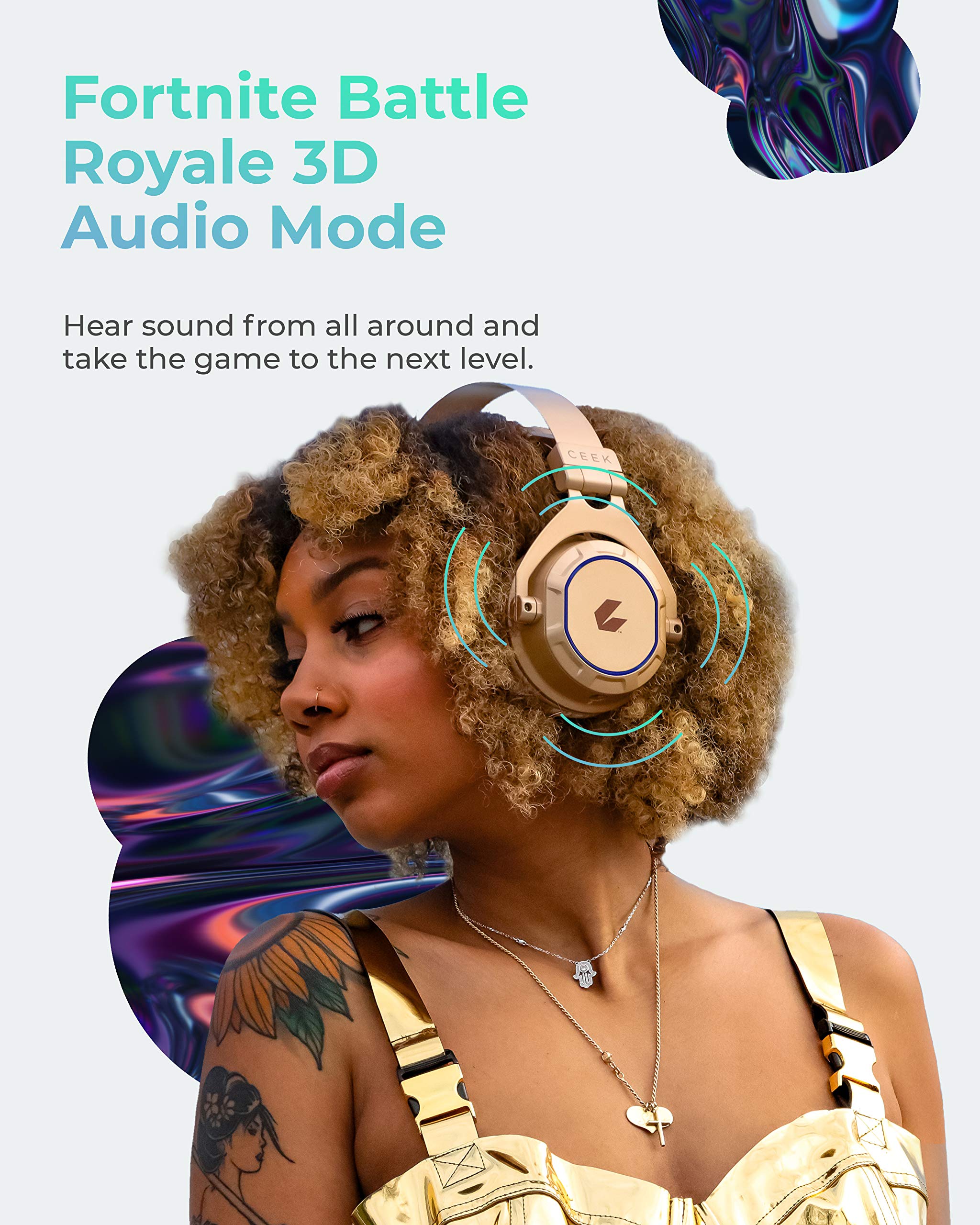CEEK VR 360 Advanced Wireless Bluetooth Headphones with Noise Cancelling - Gold | Immersive Gaming & Virtual Reality Headset for PC, PS5, Xbox & Mobile Devices