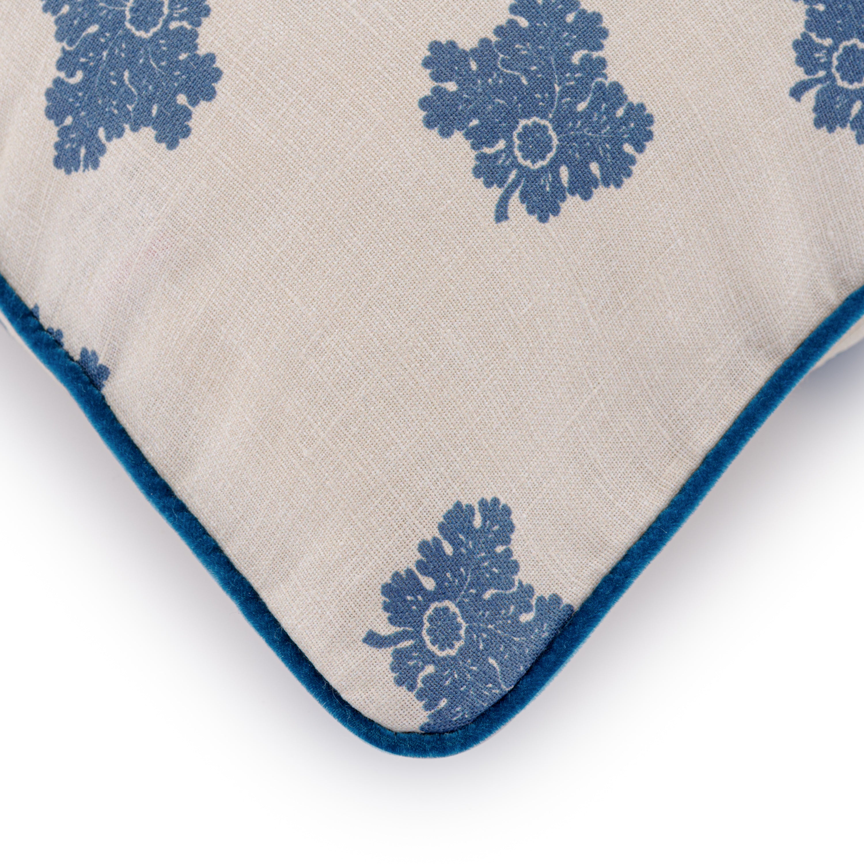 Premium Indigo Linen Velvet Piped Cushion Cover 50x50cm - Soft Decorative Throw Pillow for Sofa, Bed & Home Decor