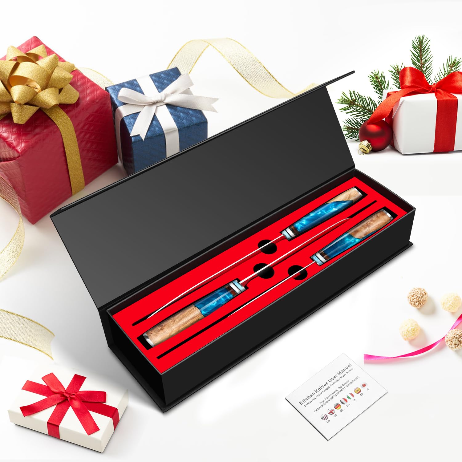 Premium 3-Piece Japanese Damascus Steel Chef Knife Set - VG10 Santoku, Chef & Paring Knives with Gift Box - Perfect for Professional Cooking, Home Kitchens & Gourmet Gifts