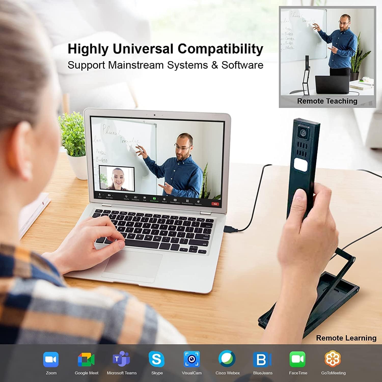 VIISAN P4U 13MP 4K UHD Document Camera with Built-in Mic, USB Visualizer for A3 Size Scanning, Adjustable LED Light & Auto Focus - Flexible Multi-Joint Arm for Online Teaching, Webinars & Remote Work - Compatible with Windows & MacOS