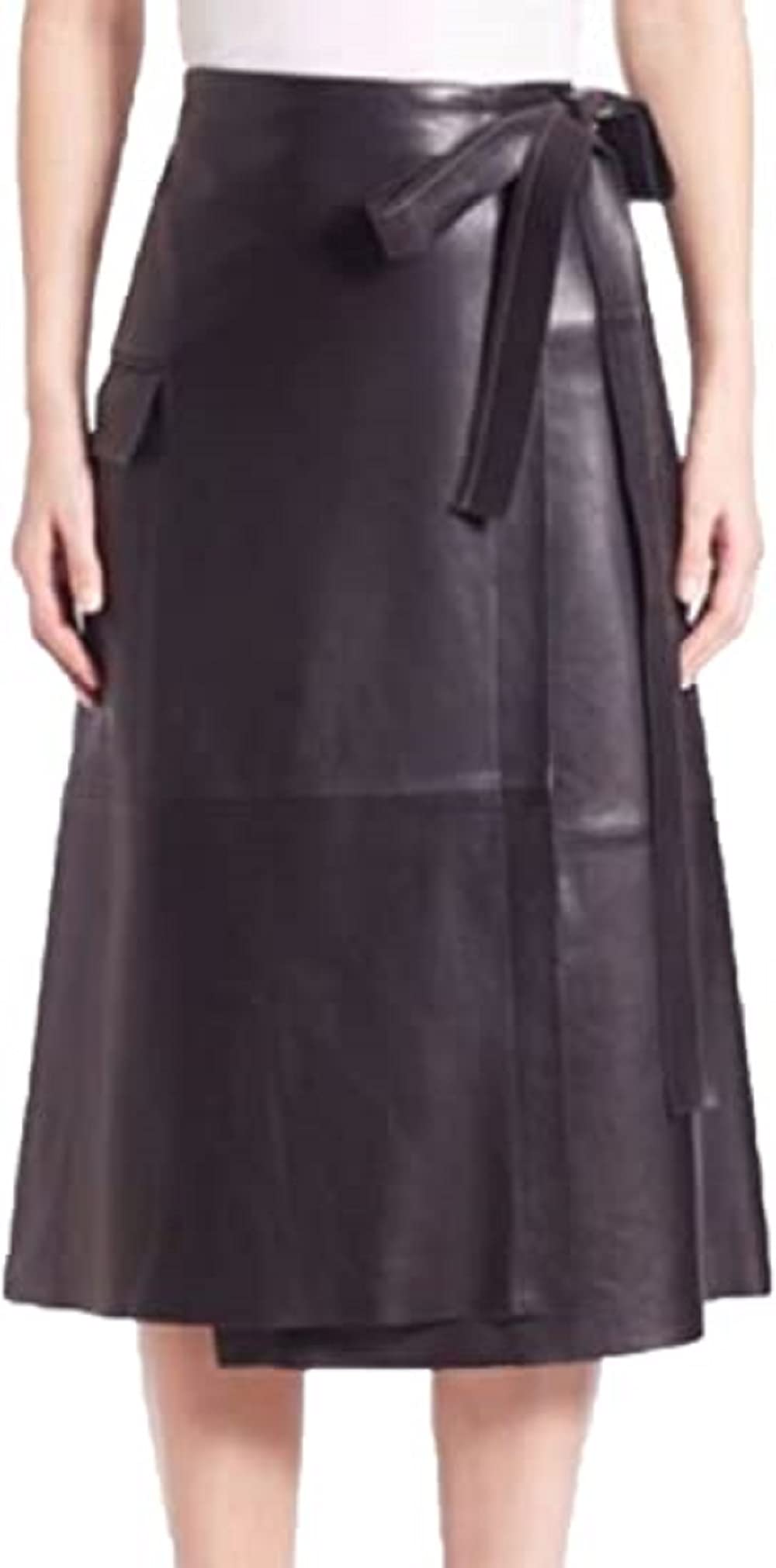 Women's Below The Knee Leather Pencil Skirt - Office Wear, Business Casual & Formal Outfits - High Waist Slim Fit Work Skirt for Professional Women