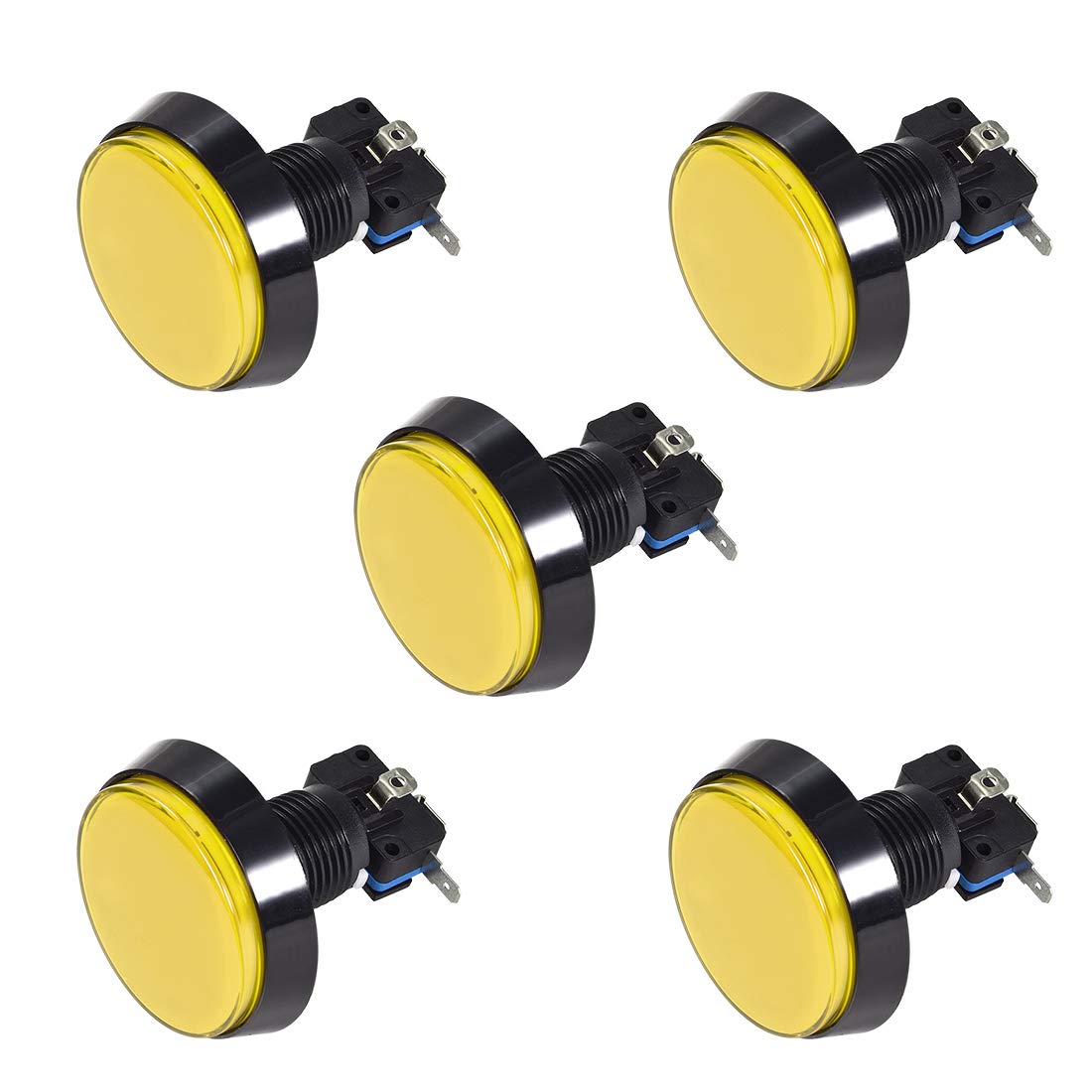 uxcell 60mm Round 12V LED Illuminated Arcade Push Button Switch with Micro Switch - 5pcs Yellow for Video Games & DIY Control Panels - Perfect for Arcade Cabinets, Gaming Consoles & Custom Controllers