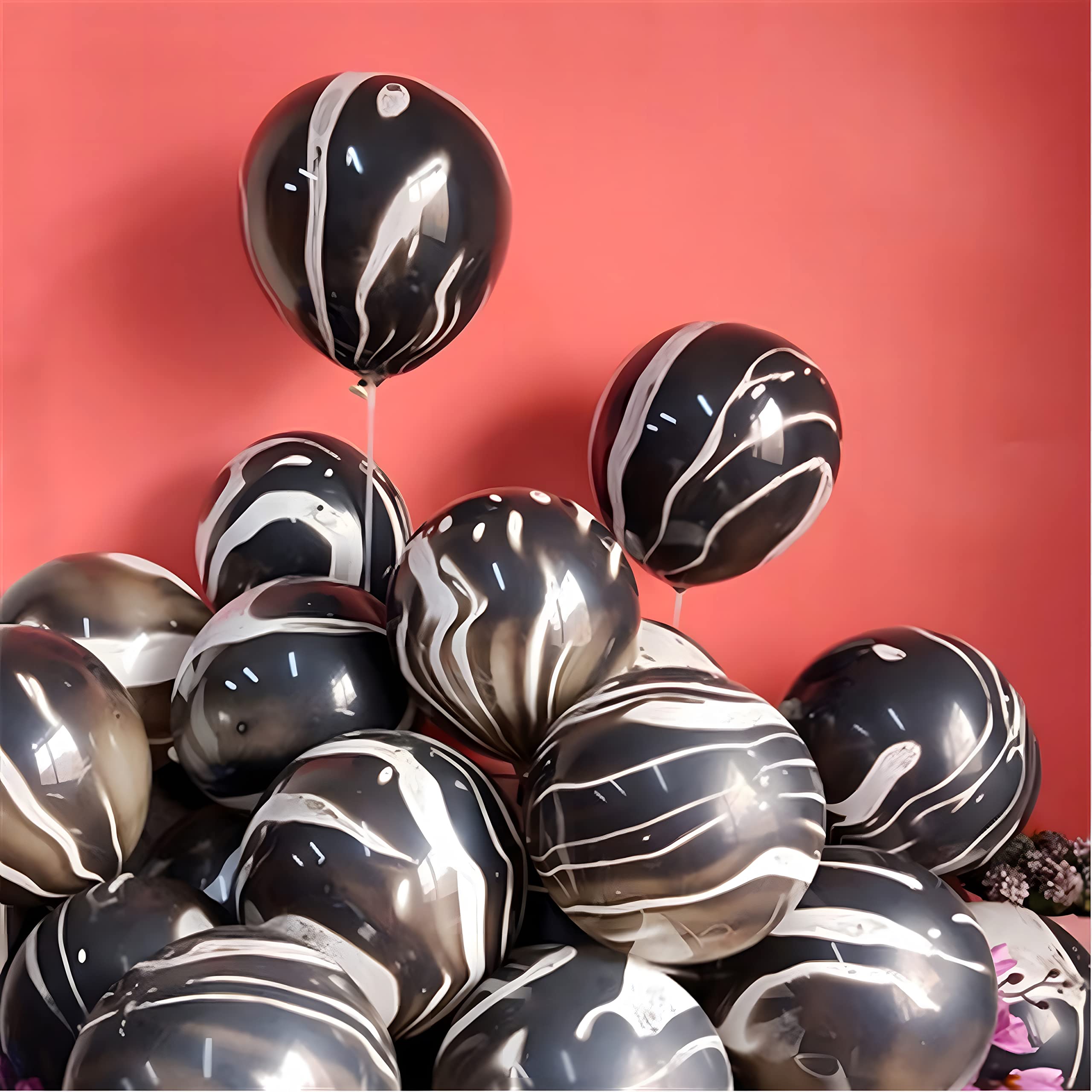 30PCS 12 Inch Black Tie Dye Balloons - Agate Marble Latex Swirl Party Balloons for Tie Dye Birthday, Bachelorette, Candyland & Hippie Theme Parties - Perfect for Indoor/Outdoor Decorations, Photo Backdrops & Event Styling