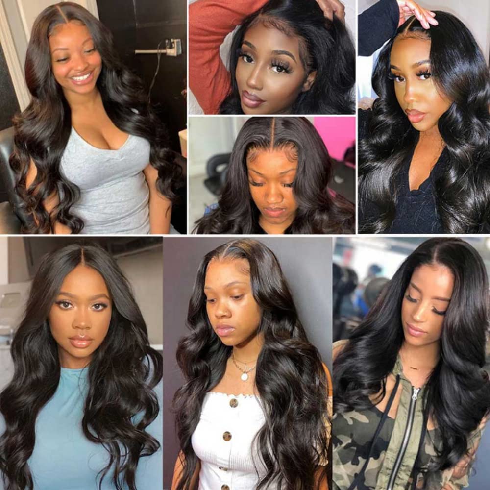 13x4 Lace Front Wigs Human Hair - Brazilian Body Wave Glueless Wig with Baby Hair & HD Lace | Pre-Plucked 180 Density 34 Inch Natural Black Women's Wig for Daily Wear, Parties & Special Occasions